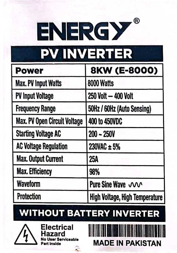 ENERGY 10KW Direct Solar PV Inverter (VFD) – Pure Sine Wave | Runs Without Battery - Zam Zam Store