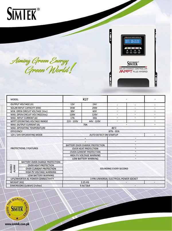 Simtek Hybrid MPPT Solar Charge Controller 85A | 12V/24V Auto -FREE DELIVERY