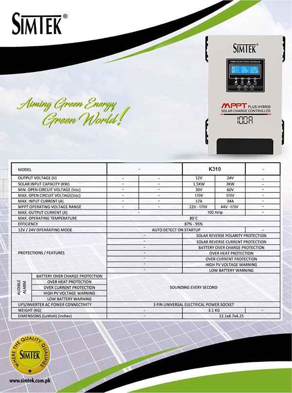 Simtek Hybrid MPPT Solar Charge Controller 120A | 12V/24V Auto - FREE DELIVERY