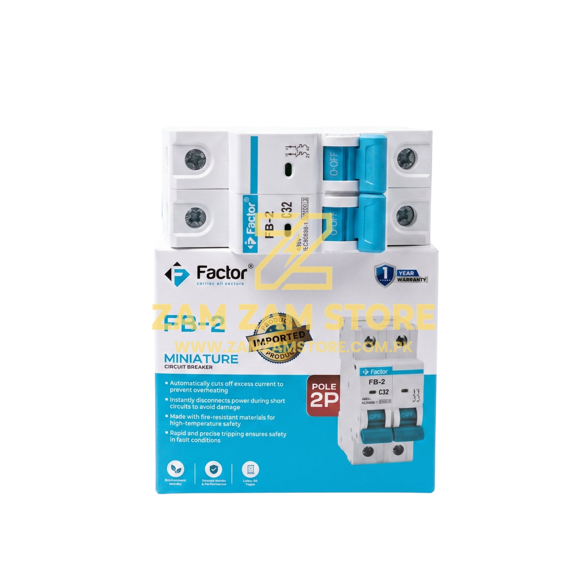 Factor FB-2 AC 32A 2 Pole Circuit Breaker | 1 Year Warranty