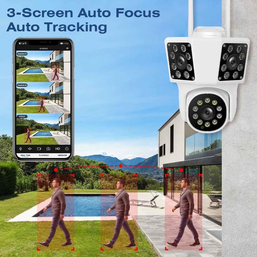 WiFi 2MP Outdoor PTZ Camera 3 Lens