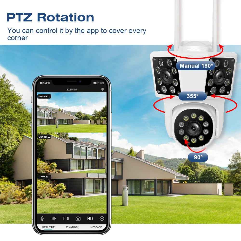 WiFi 2MP Outdoor PTZ Camera 3 Lens