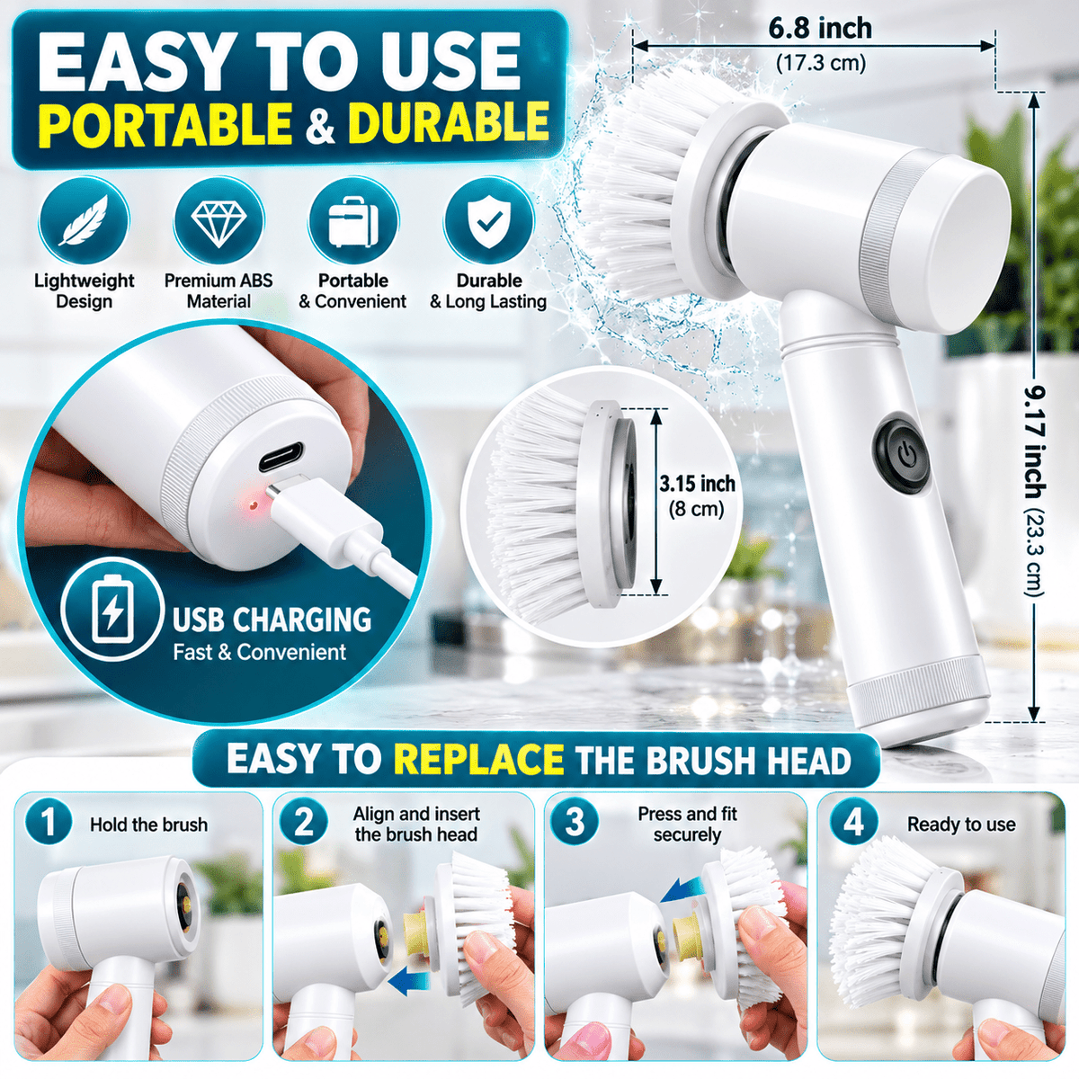 5-in-1 Electric Cleaning Brush – Stop Scrubbing by Hand - Zam Zam Store