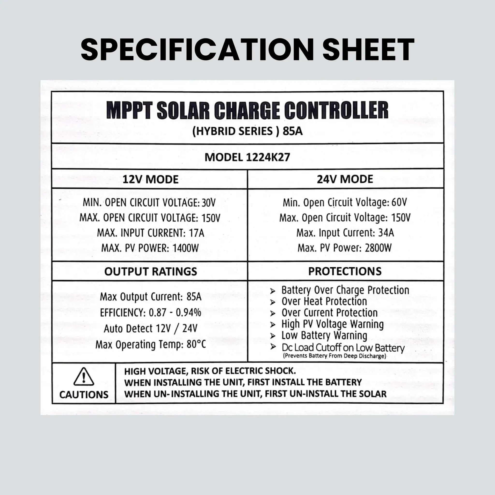 Simtek Hybrid MPPT Solar Charge Controller 85A | 12V/24V - Free Delivery