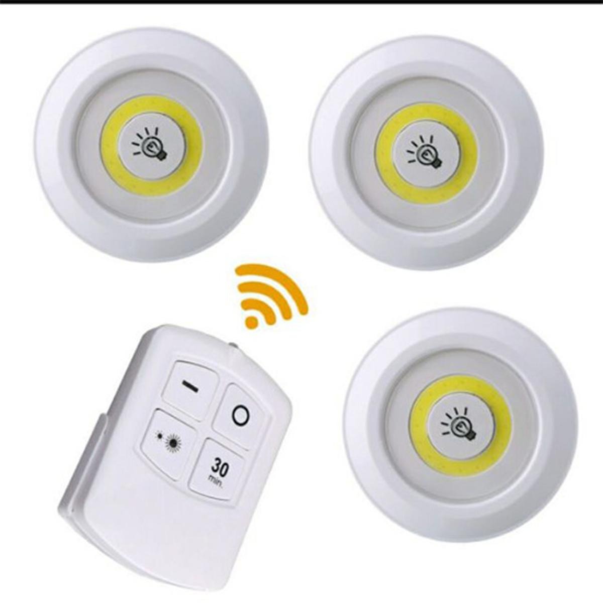 Pack of 3 LED Remote Control Lights – Tap Lights with Self Adhesive for Cabinet, Wardrobe & Kitchen