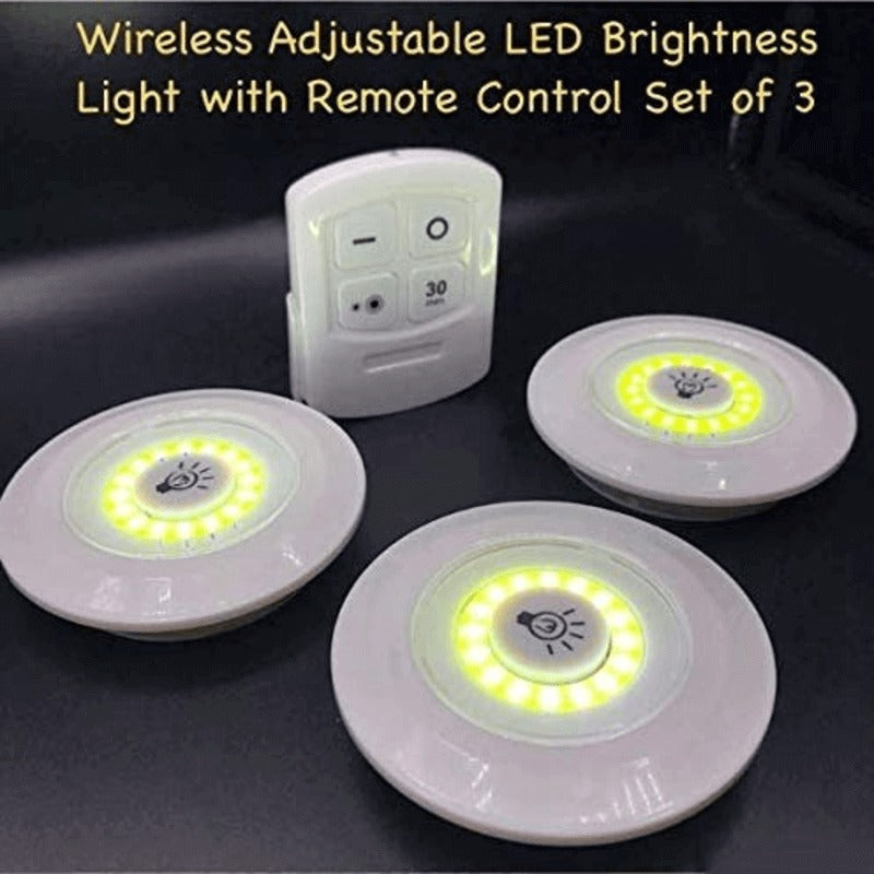 Pack of 3 LED Remote Control Lights – Tap Lights with Self Adhesive for Cabinet, Wardrobe & Kitchen