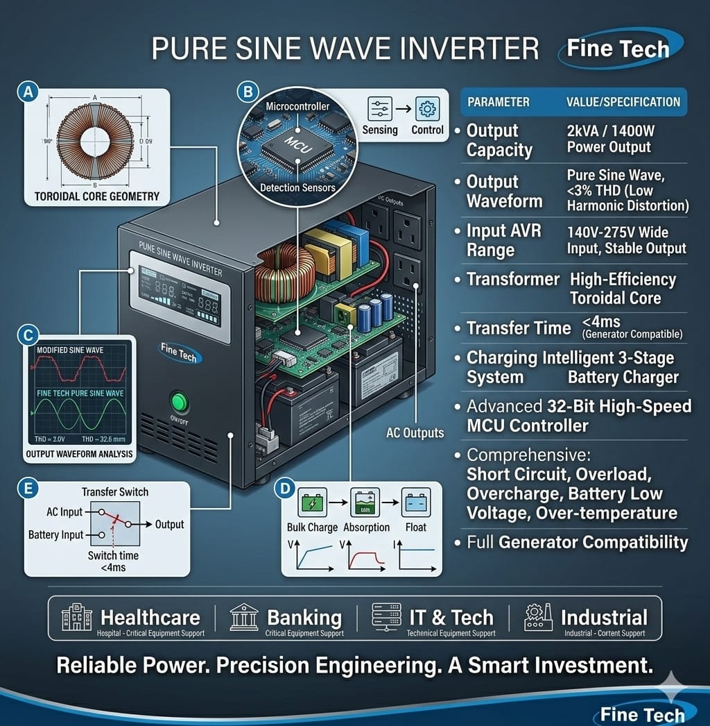 Fine Tech Inverter 2000VA 24V 1400W with AVR