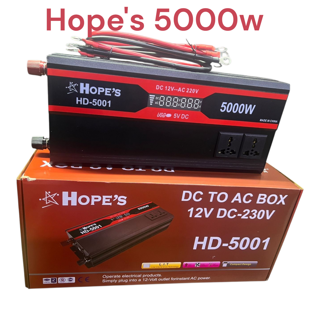 Hopes DC Converter 5000W DC 12V to AC 220V Inverter with Display Screen