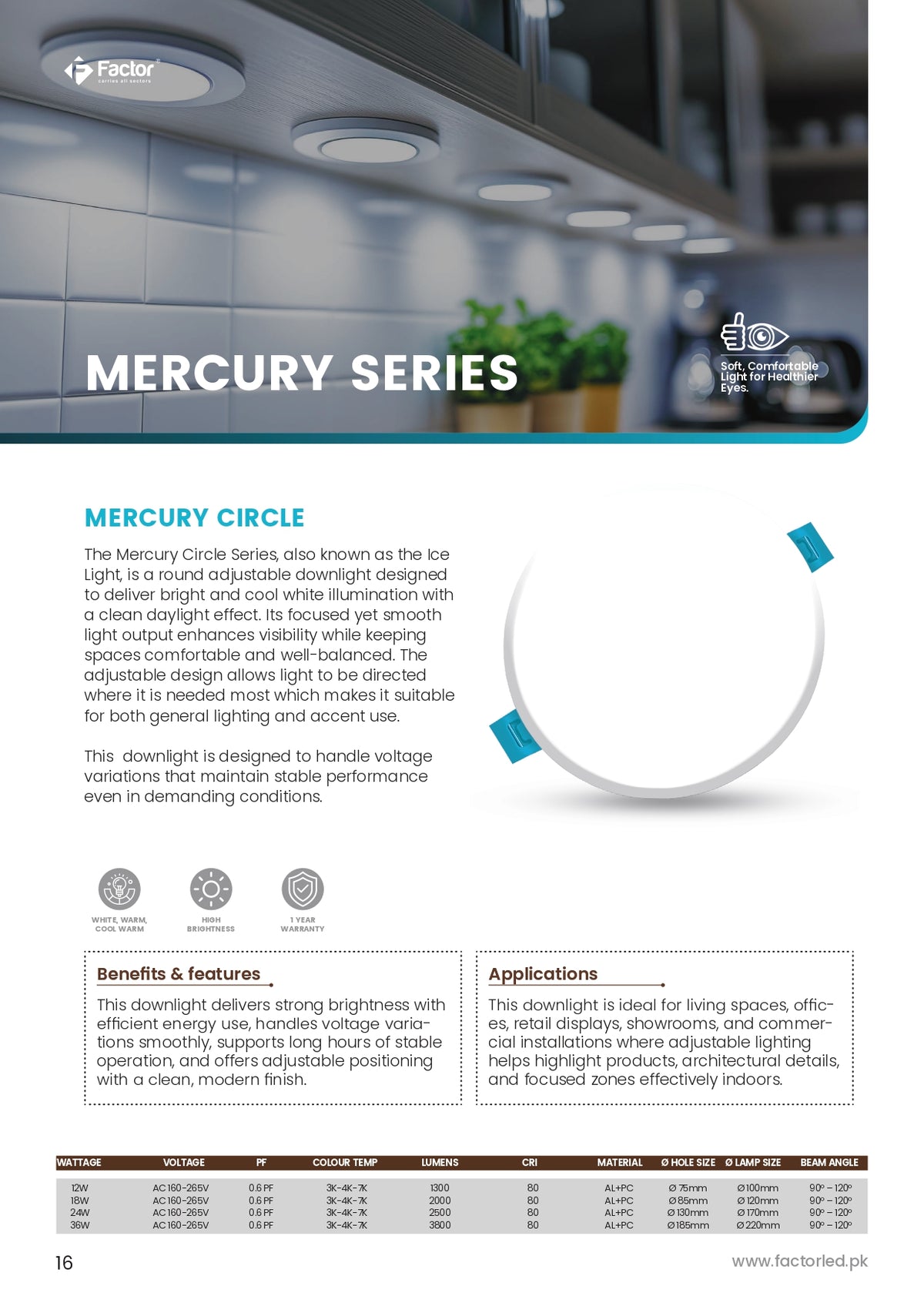 Factor Mercury Circle Downlight 12W / 18W / 24W / 36W
