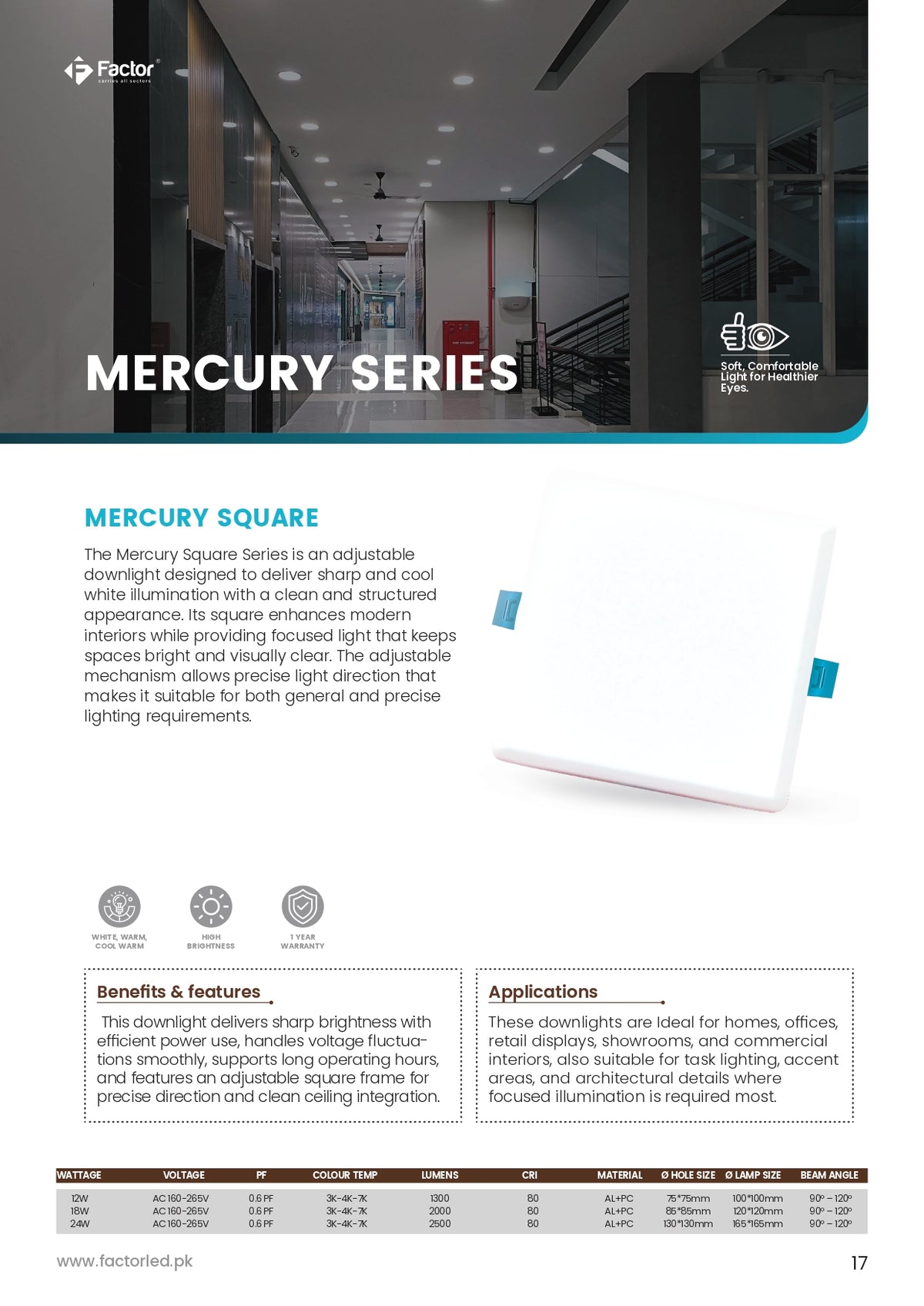 Factor Mercury Square Downlight 12W / 18W / 24W