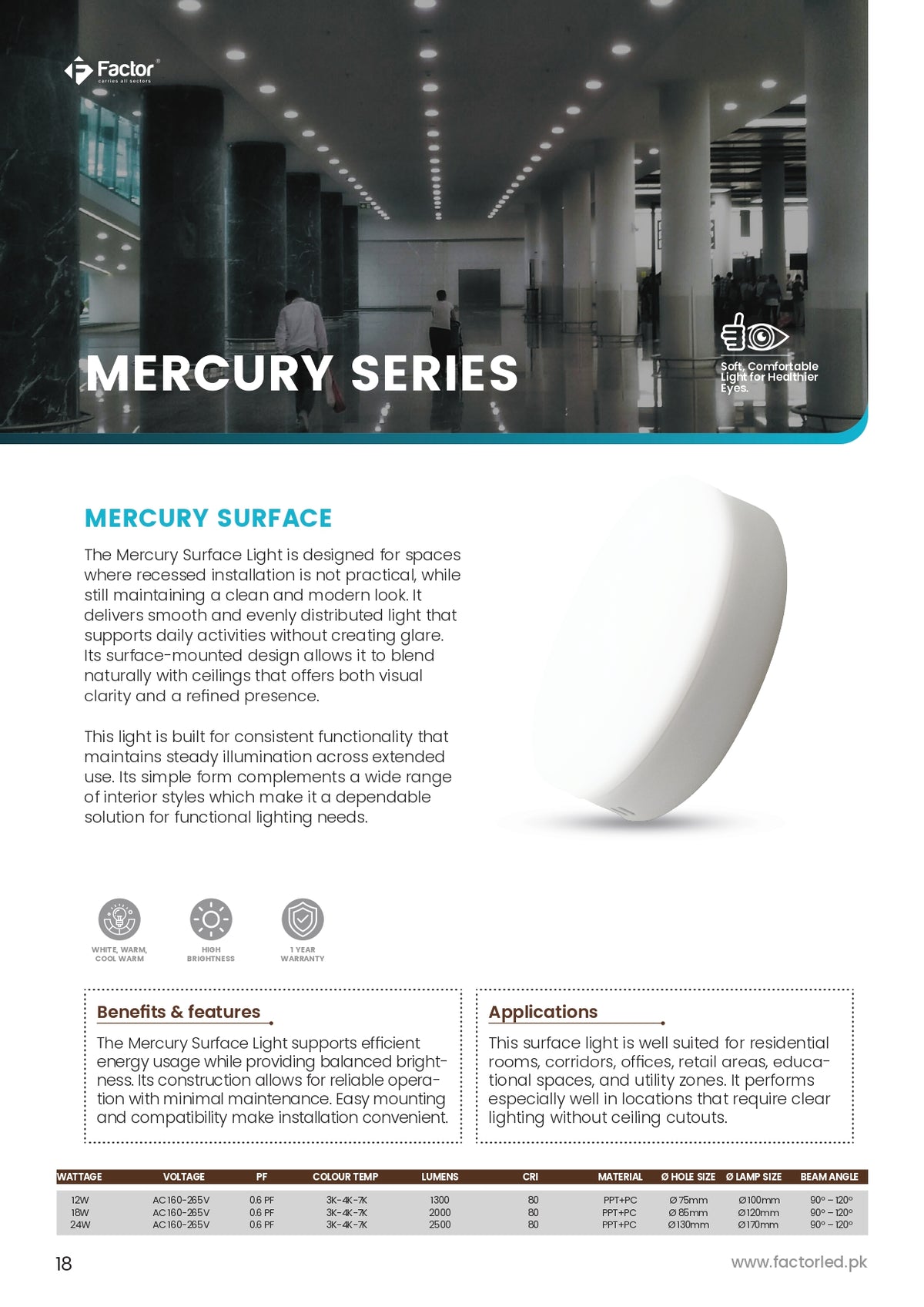 Factor Mercury Surface Light 12W / 18W / 24W