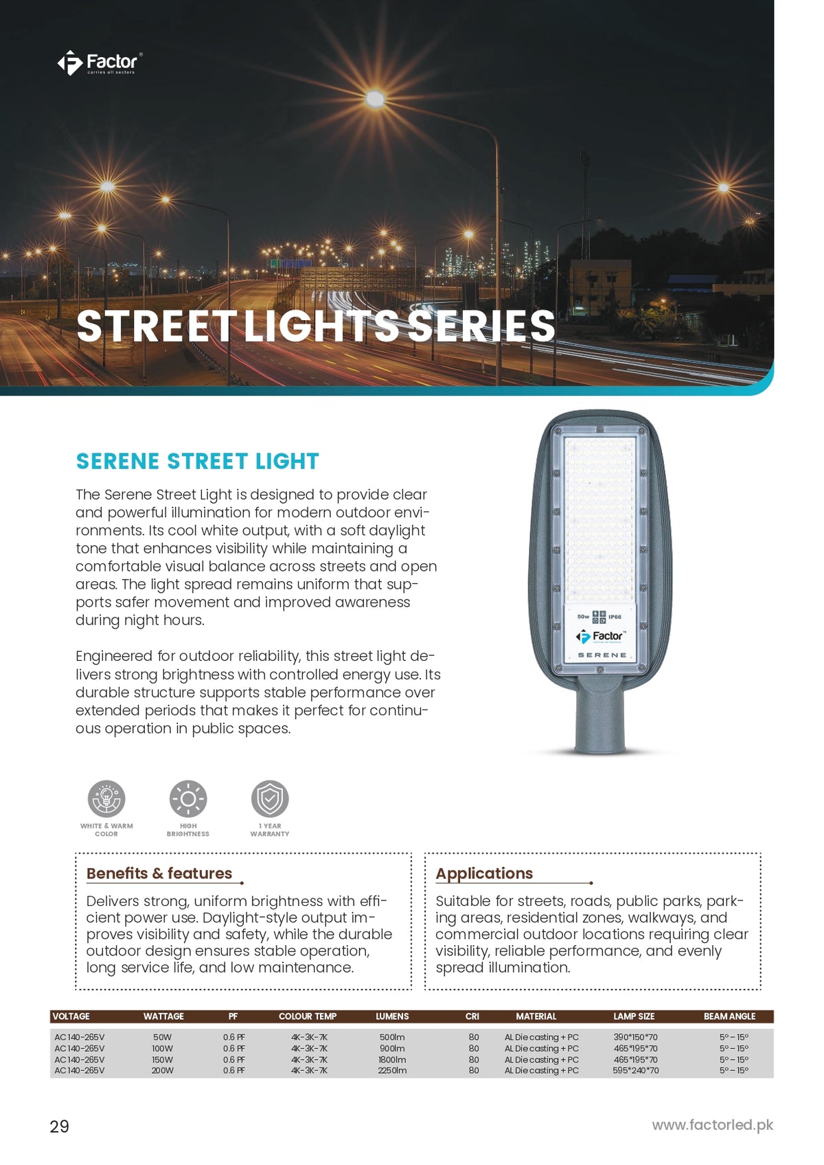 Factor Serene Street Light 50W / 100W / 150W / 200W