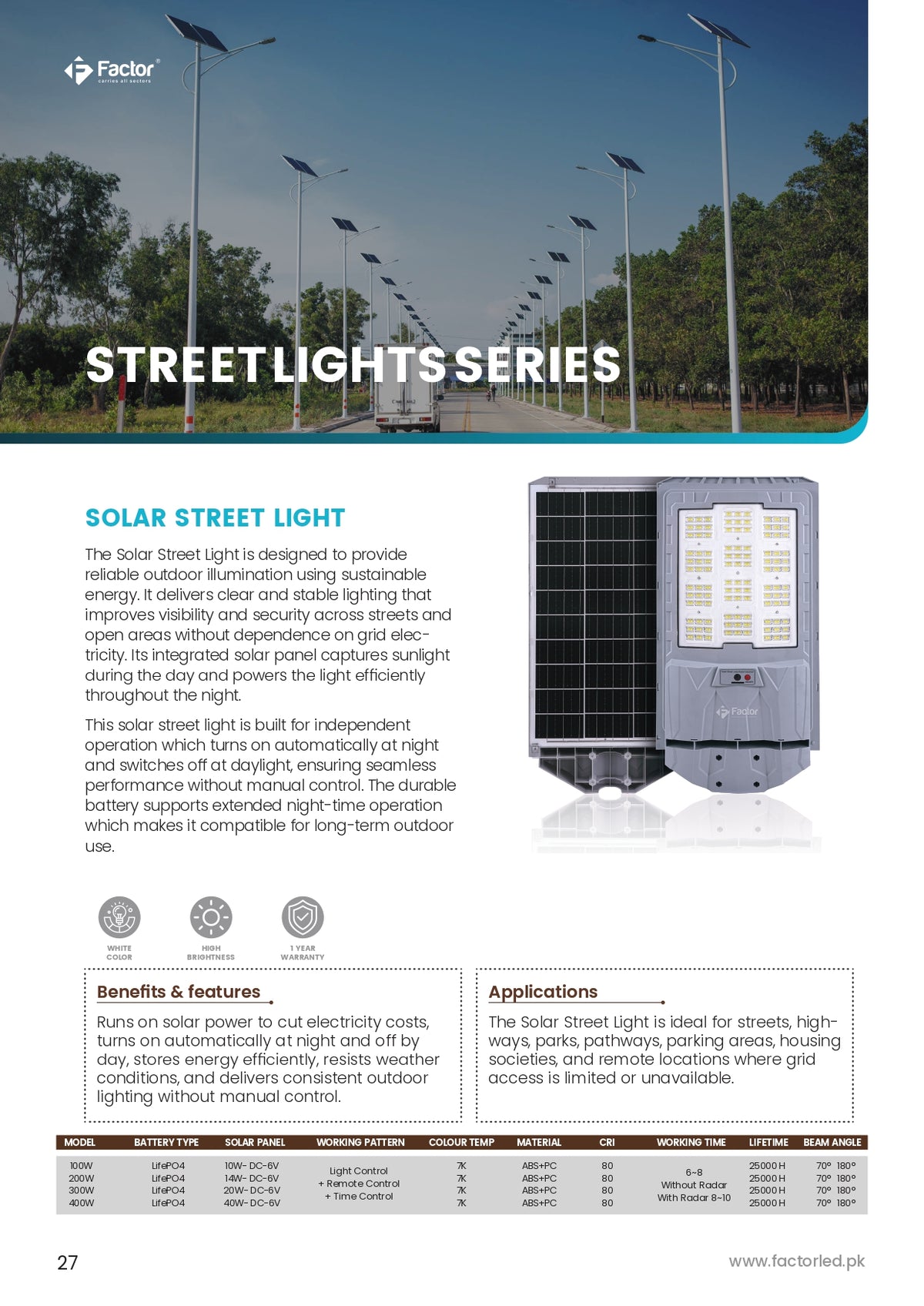 Factor Solar Street Light 100W / 200W / 300W / 400W