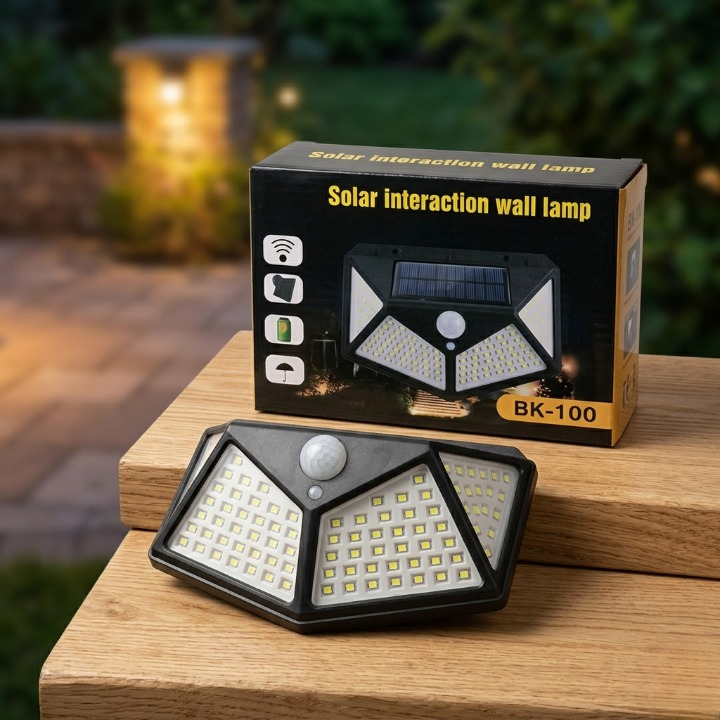 100 LED Solar Power Sensor Wall Light – IP65 Waterproof Outdoor Security Motion Sensor Lamp with 3 Lighting Modes