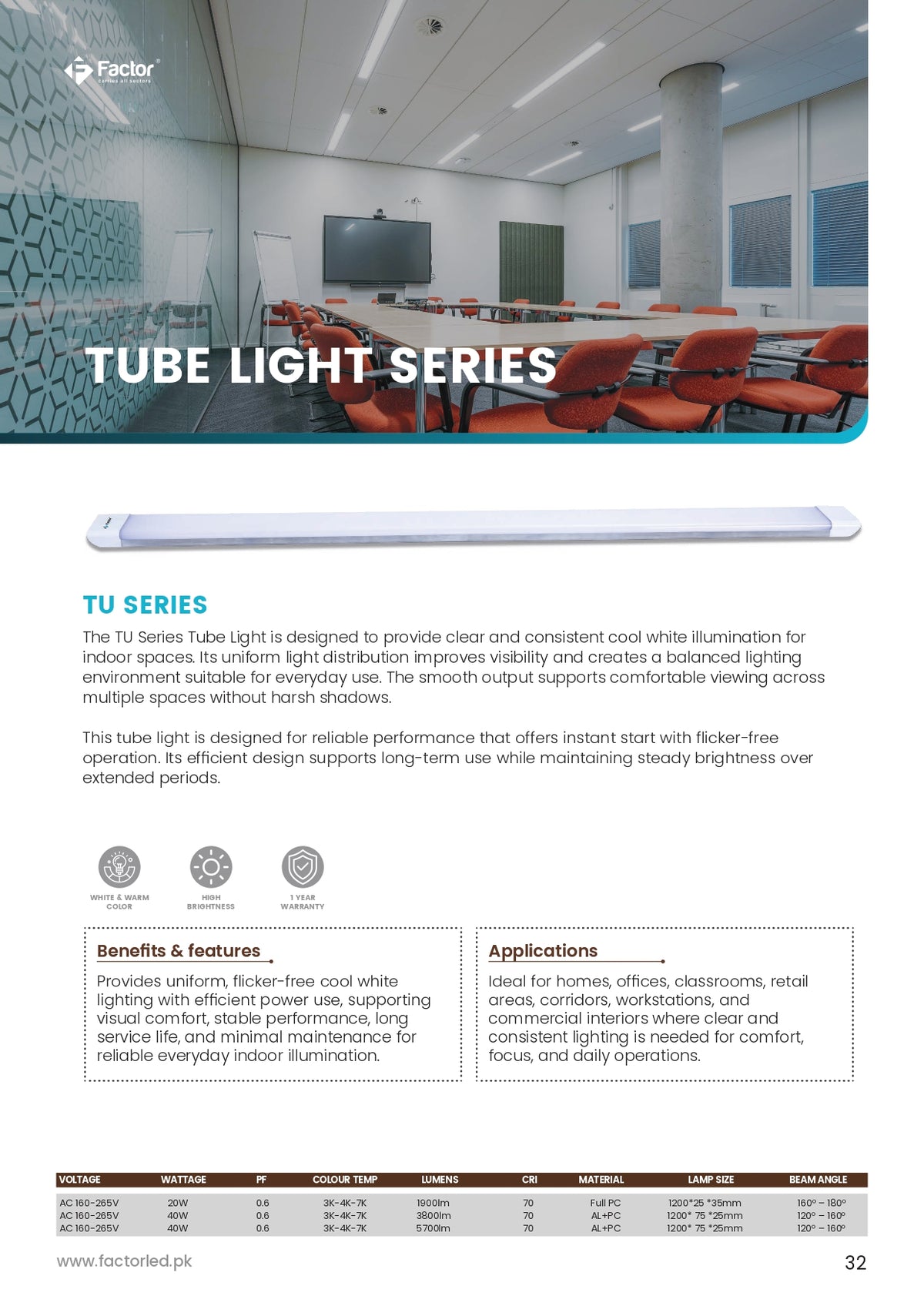 Factor TU Series Tube Light 20W / 40W / 60W