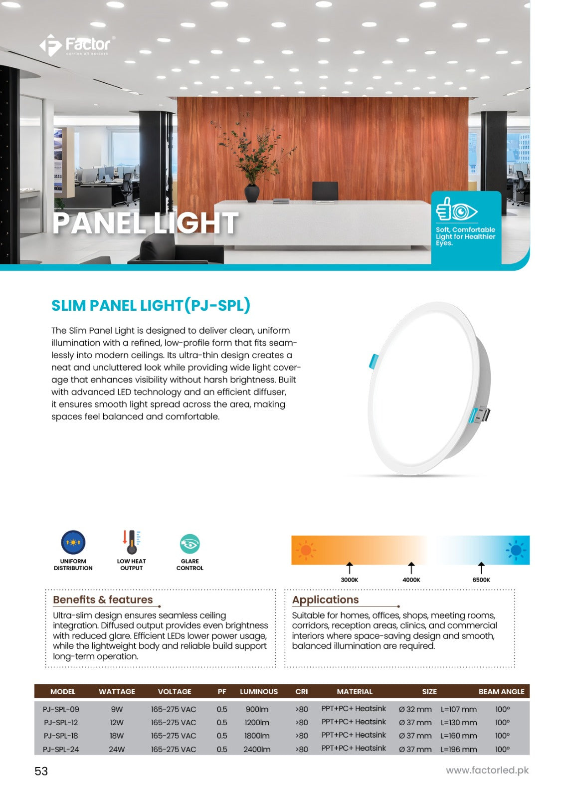 Factor PJ-SPL Slim Panel Light 9W / 12W / 18W / 24W