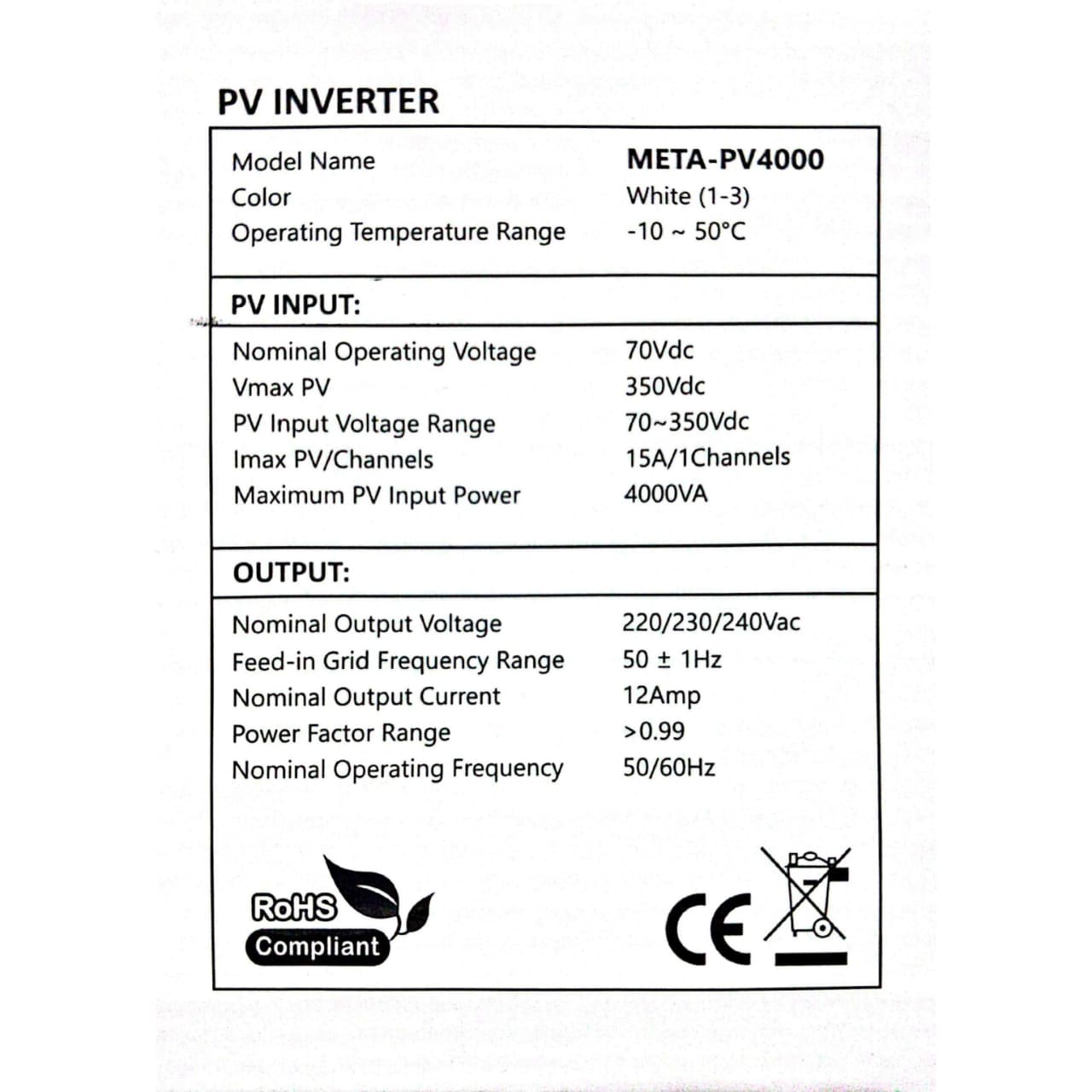 ENERGY 4KW PV Solar Inverter (2-6 Panel) / Pure Sine Wave - 3 Month warranty