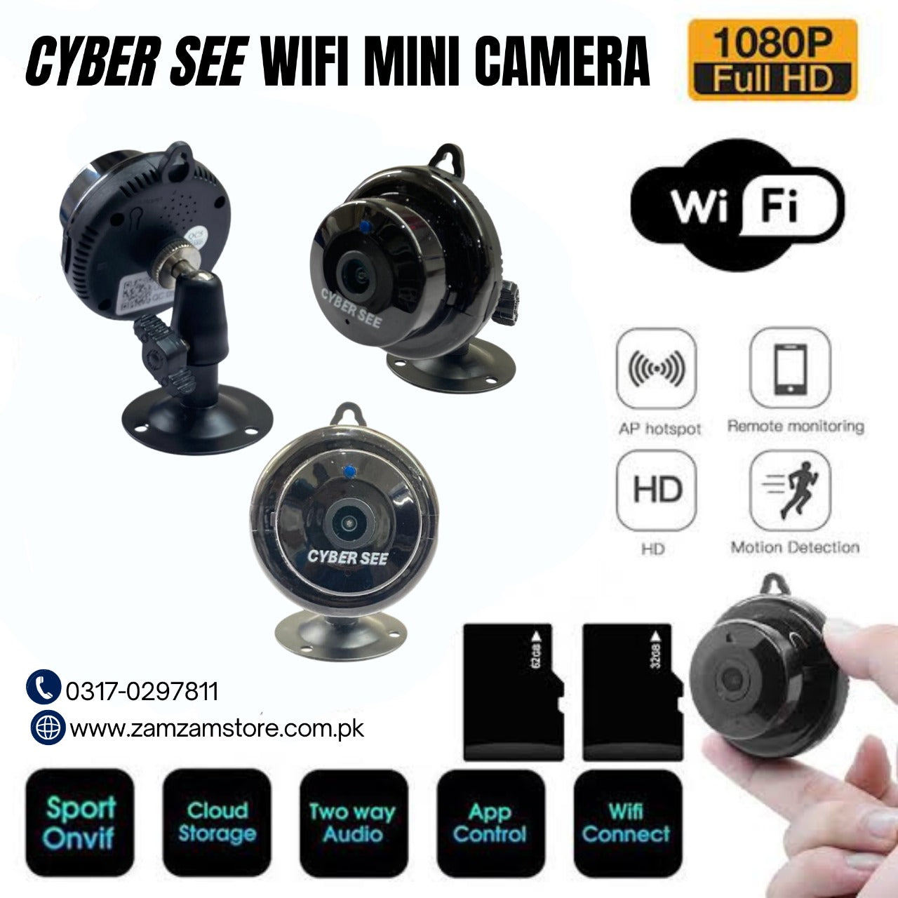Cyber See Wifi Mini Camera 2MP - 3 Month Warranty - Zam Zam Store