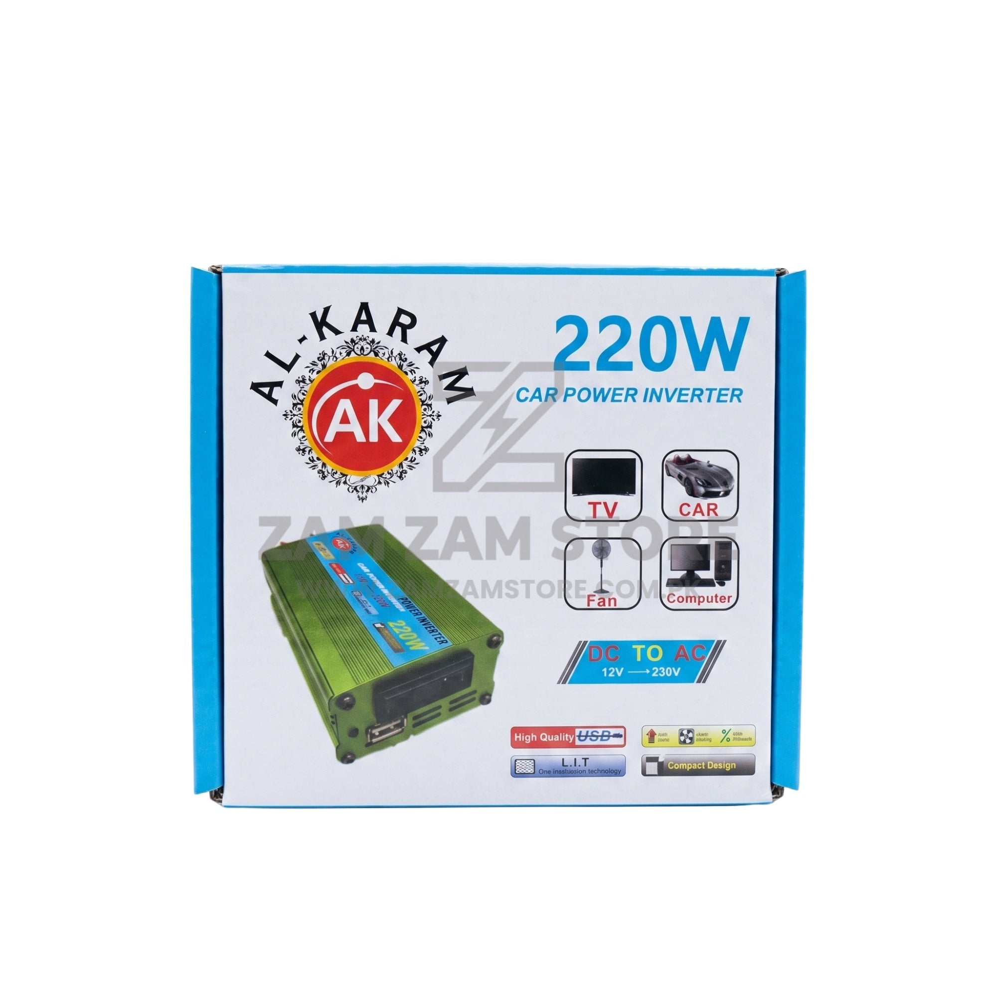 Alkaram 220W Car Power Inverter 12V to 230V with USB - Zam Zam Store