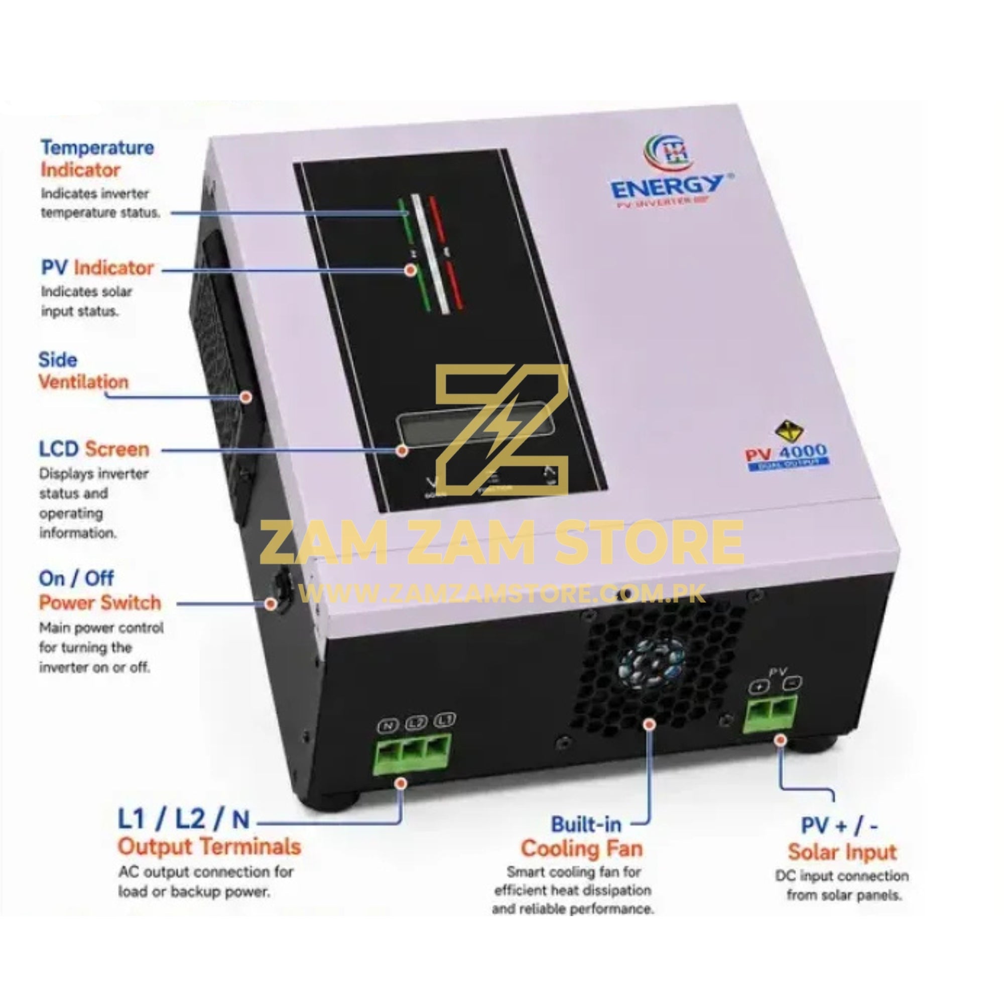 ENERGY PV 4000 Solar Inverter (2-6 Panel) / Pure Sine Wave Runs Without Battery - Zam Zam Store