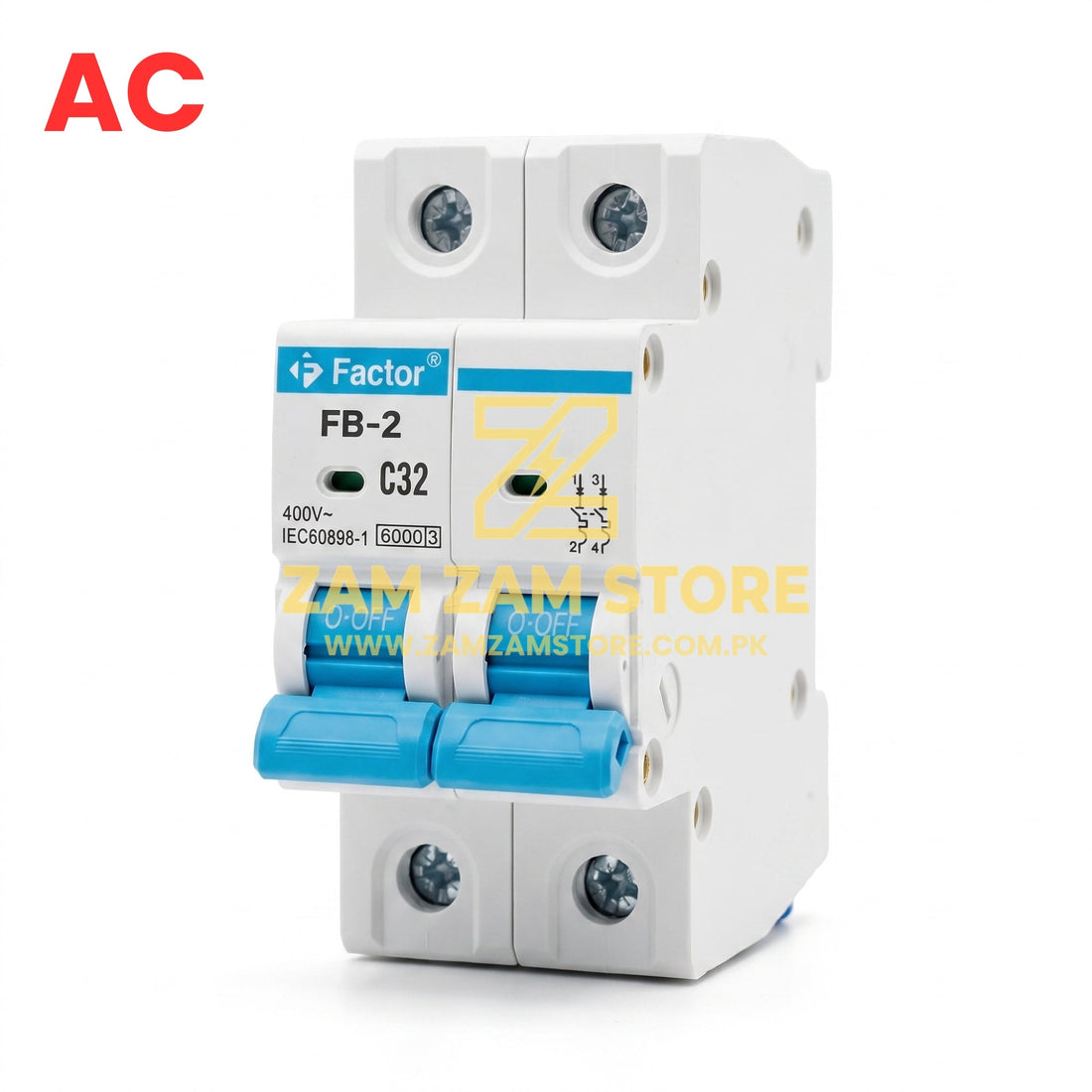 Factor FB-2 AC 32A 2 Pole Circuit Breaker | 1 Year Warranty - Zam Zam Store
