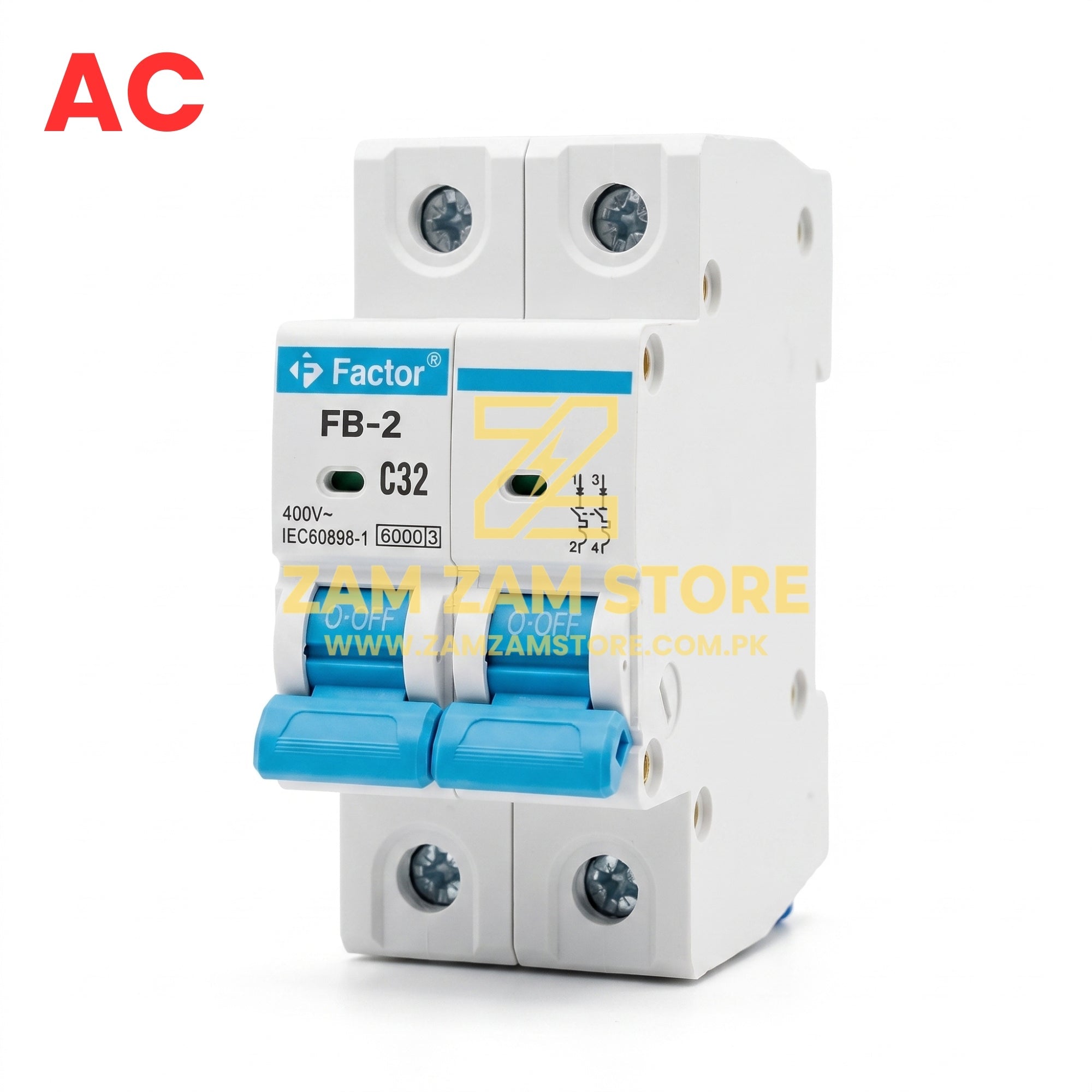 Factor FB-2 AC 32A 2 Pole Circuit Breaker | 1 Year Warranty - Zam Zam Store