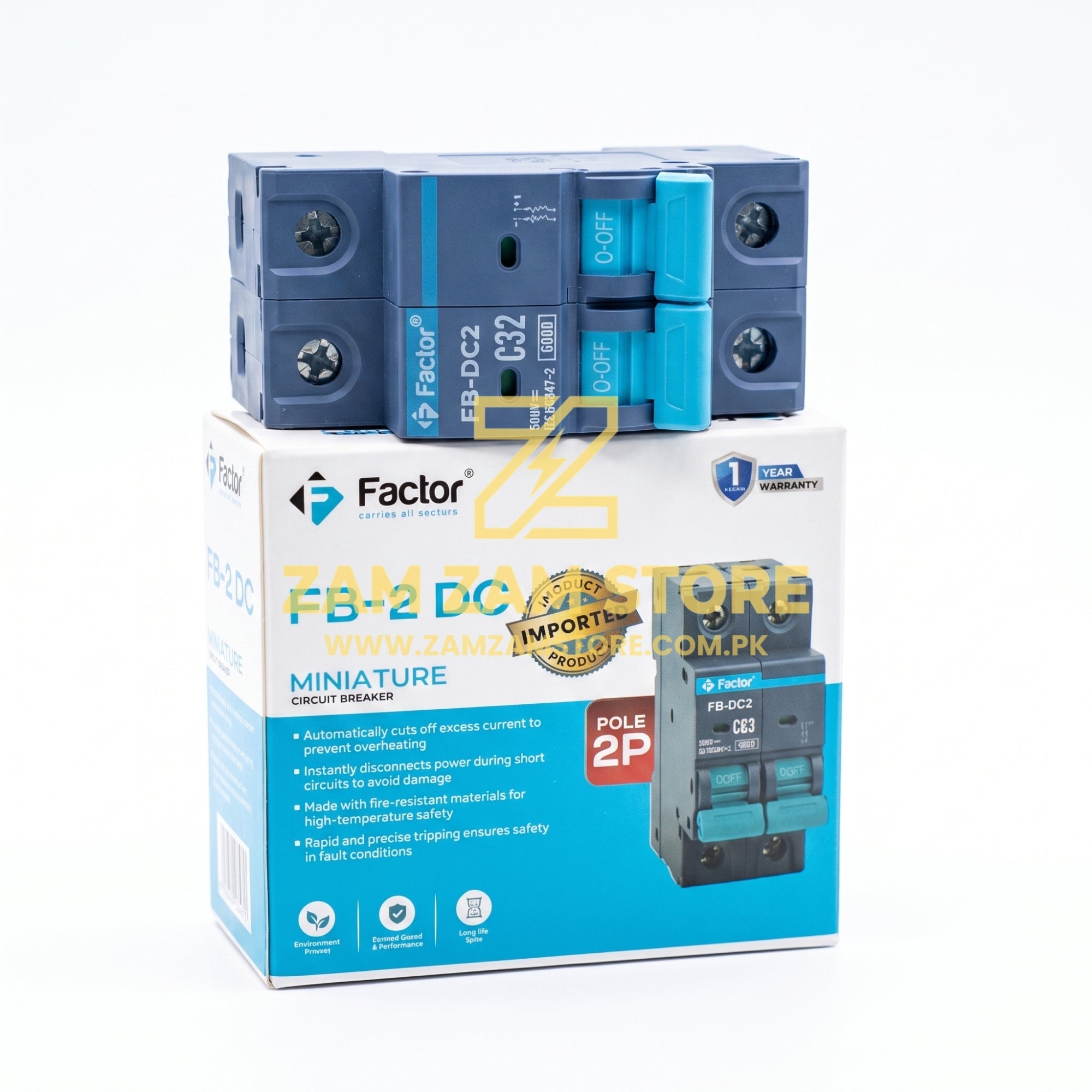 Factor FB-2 DC 32A 2 Pole DC Circuit Breaker | 1 Year Warranty - Zam Zam Store