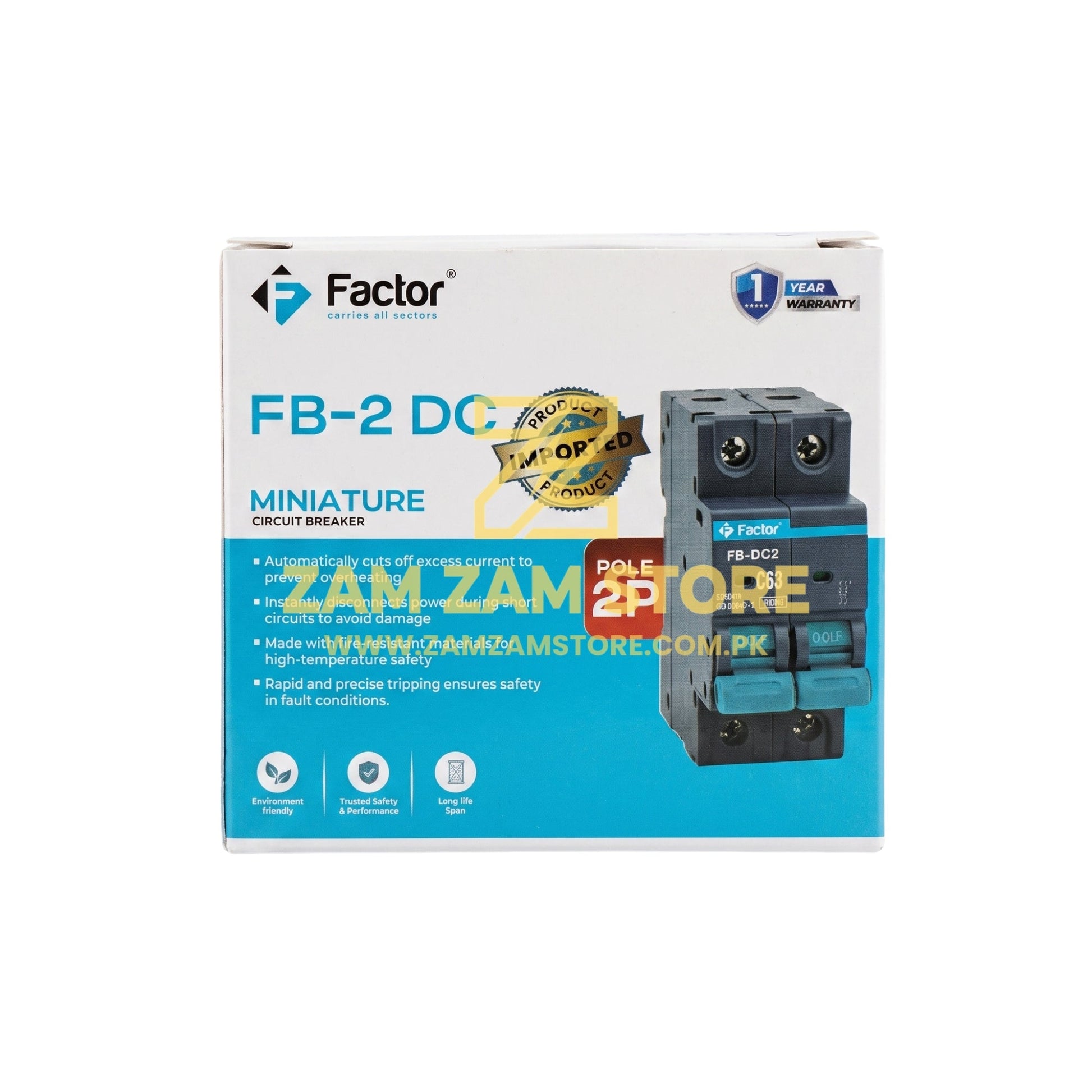 Factor FB-2 DC 32A 2 Pole DC Circuit Breaker | 1 Year Warranty - Zam Zam Store