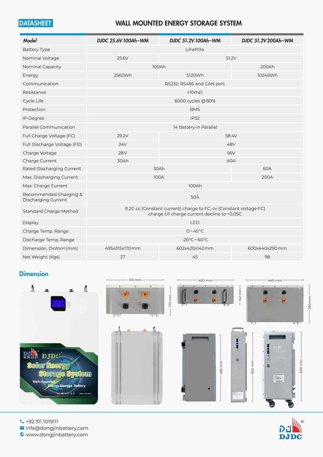 DJDC 24V 100Ah LiFePO₄ Wall-Mounted Battery – Smart BMS & LCD Display