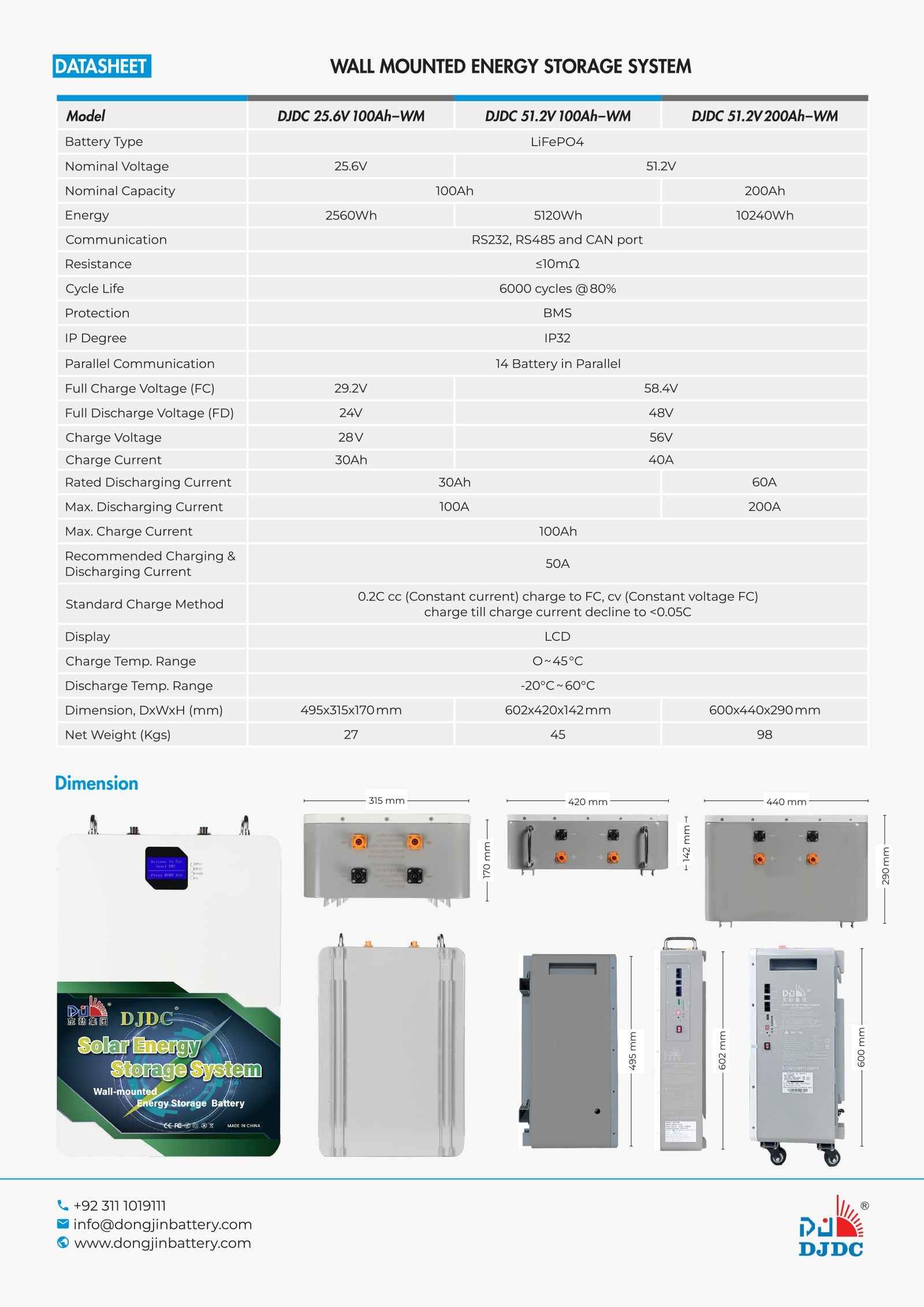 DJDC 24V 100Ah LiFePO₄ Wall-Mounted Battery – Smart BMS & LCD Display