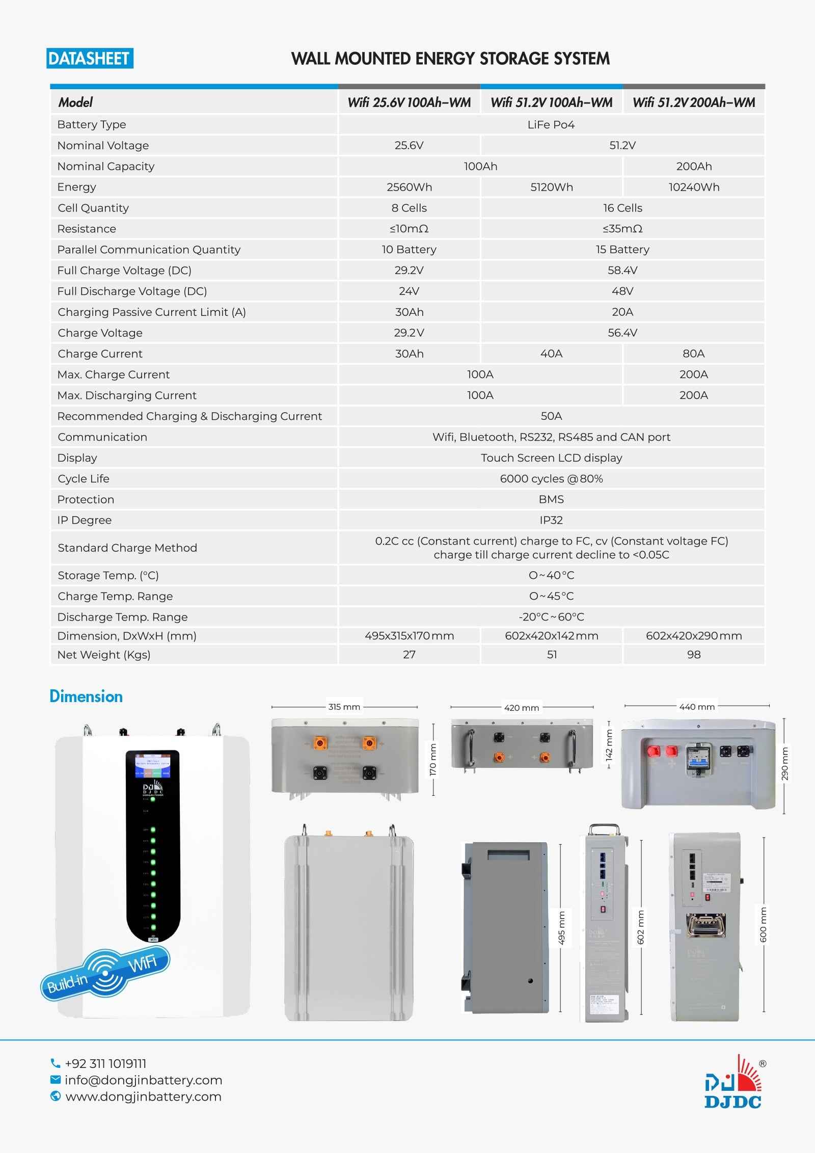 Dongjin Wall-Mounted Energy Storage System – Smart BMS | Touch LCD | LiFePO₄