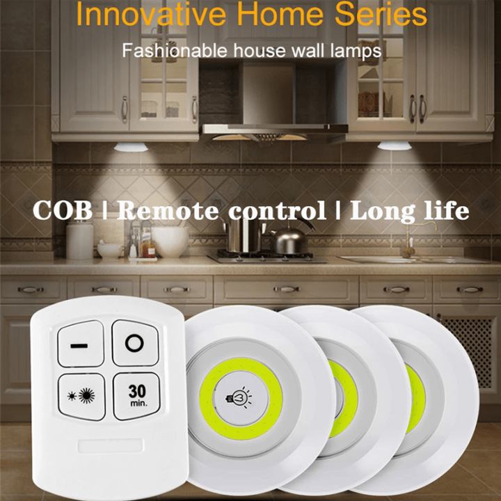 Pack of 3 LED Remote Control Lights – Tap Lights with Self Adhesive for Cabinet, Wardrobe & Kitchen - Zam Zam Store