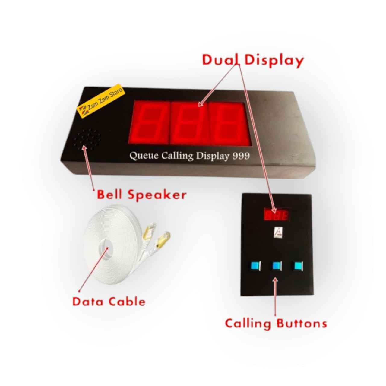 Patient Ticket Counter System – 3 Digit Display (1 Counter+ 2 Display) (Wired QMS) - Zam Zam Store