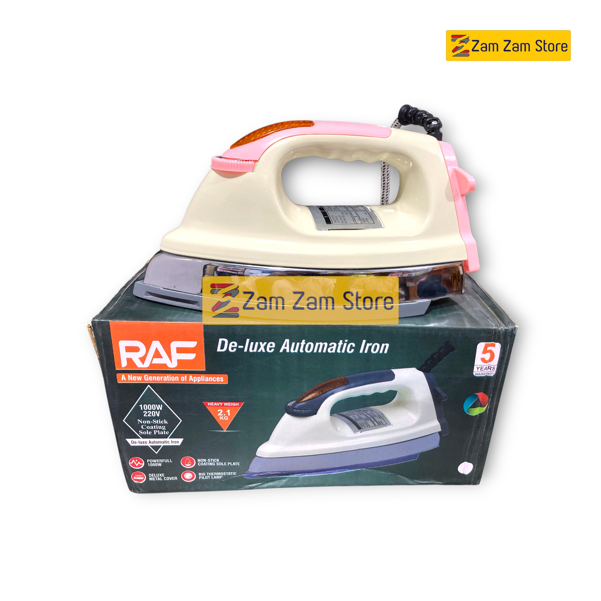 RAF Deluxe Auto Iron – 1000W, Non-Stick, Energy Saving - Zam Zam Store