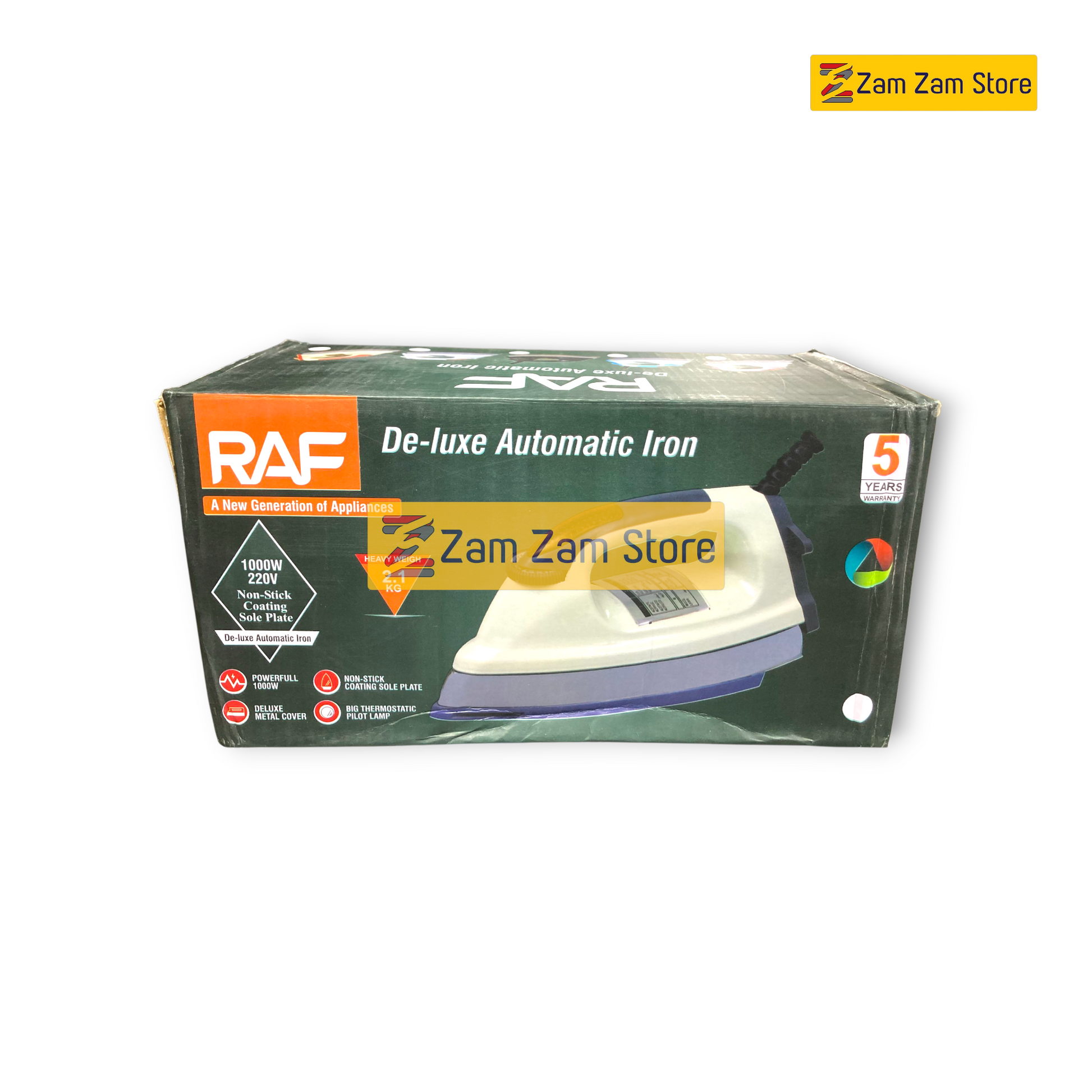 RAF Deluxe Auto Iron – 1000W, Non-Stick, Energy Saving - Zam Zam Store