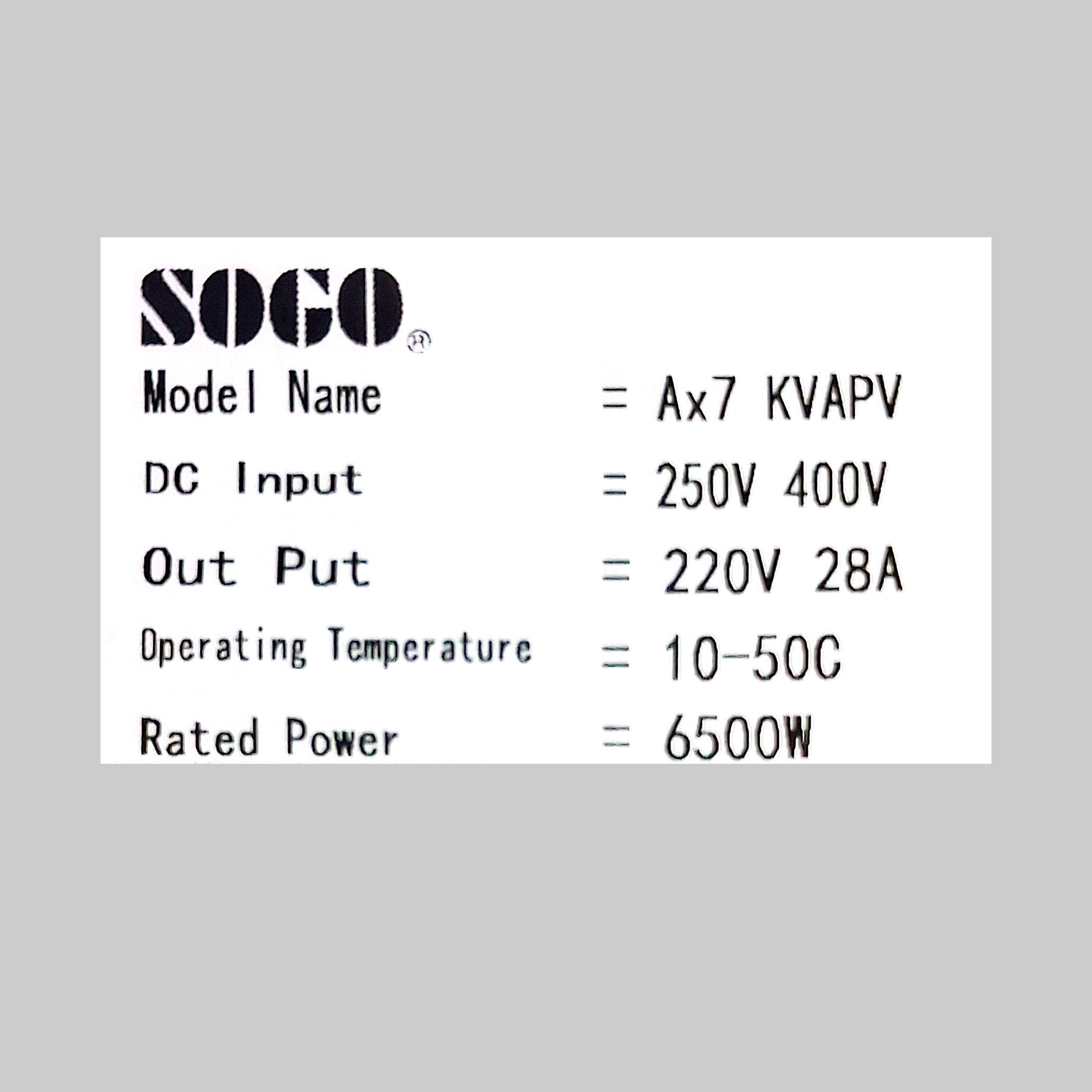 SOGO Solar Inverter 7.5KW NEXA - 1 year warranty