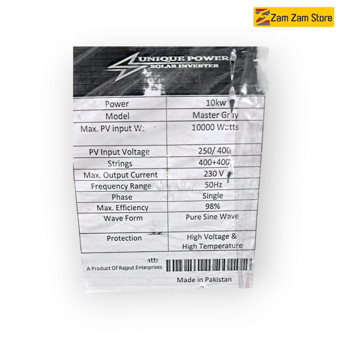 Unique Power - Direct Solar Inverter 10kw - Local Pak Made - (without Battery without Wapda) - Zam Zam Store