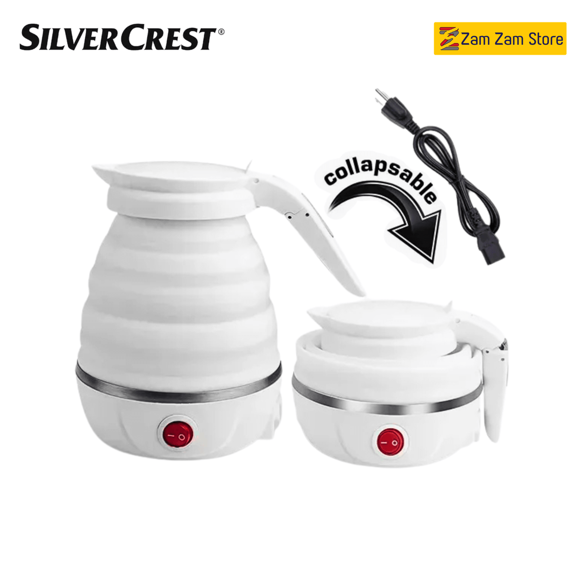 Silver Crest 0.7L Foldable Electric Travel Kettle – 600W White - Zam Zam Store