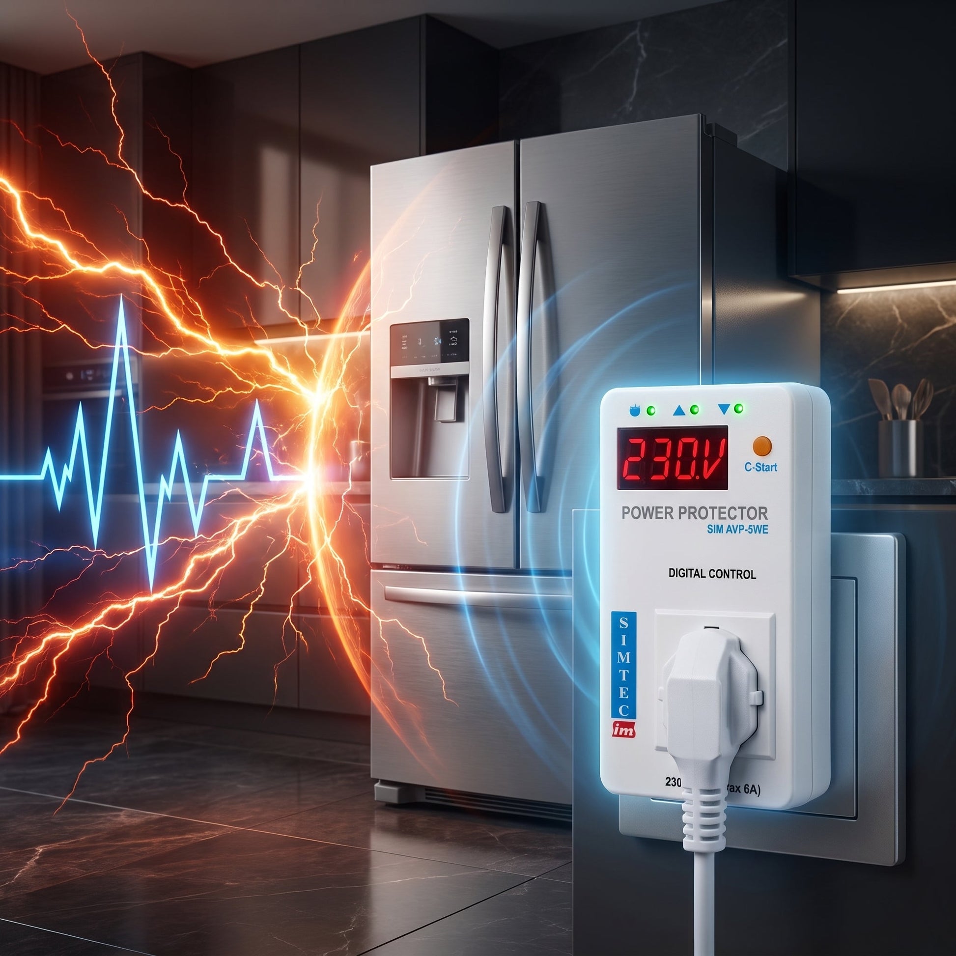 SIMTEC Digital Voltage Protector 6A | High & Low Voltage Protection - Zam Zam Store