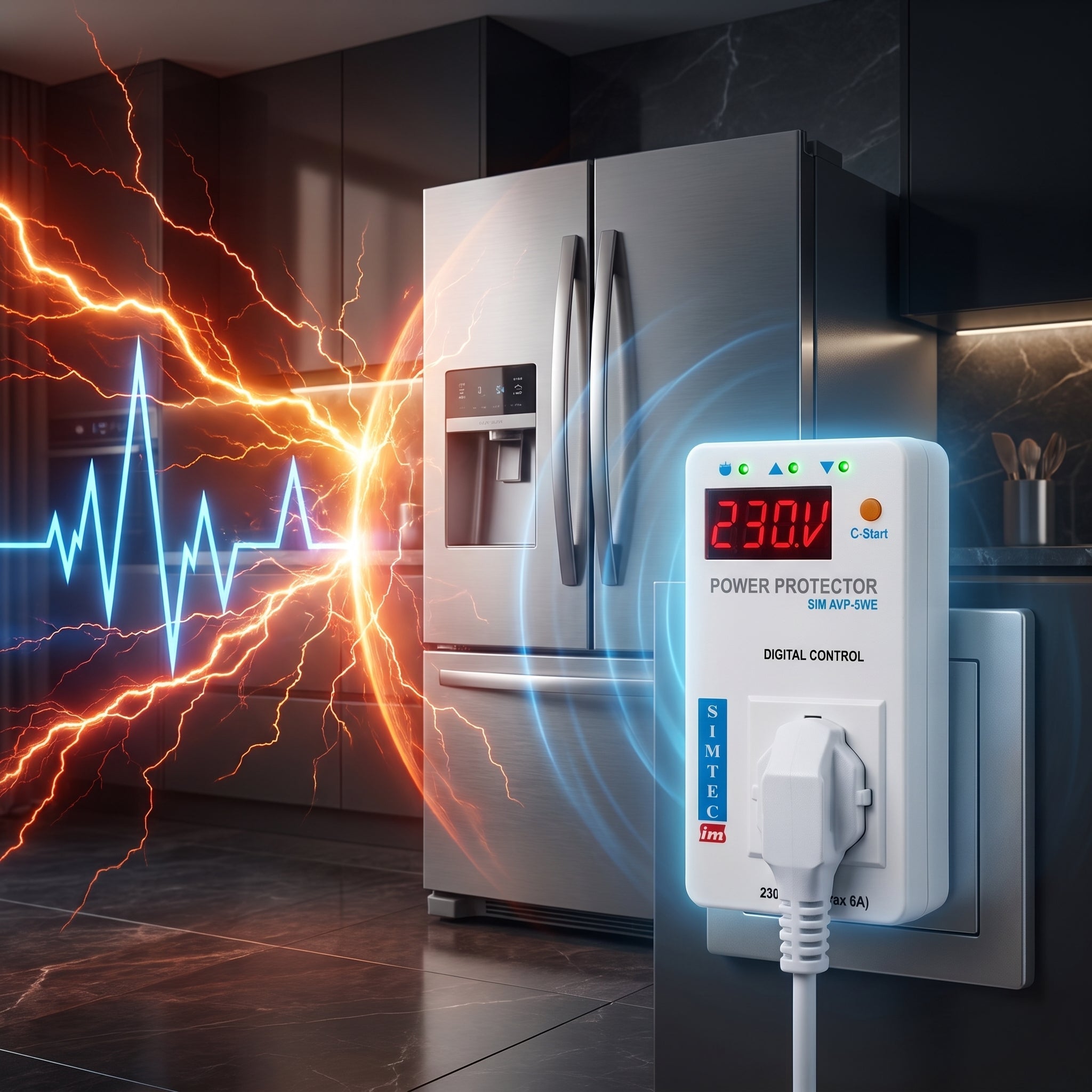 SIMTEC Digital Voltage Protector 6A | High & Low Voltage Protection - Zam Zam Store