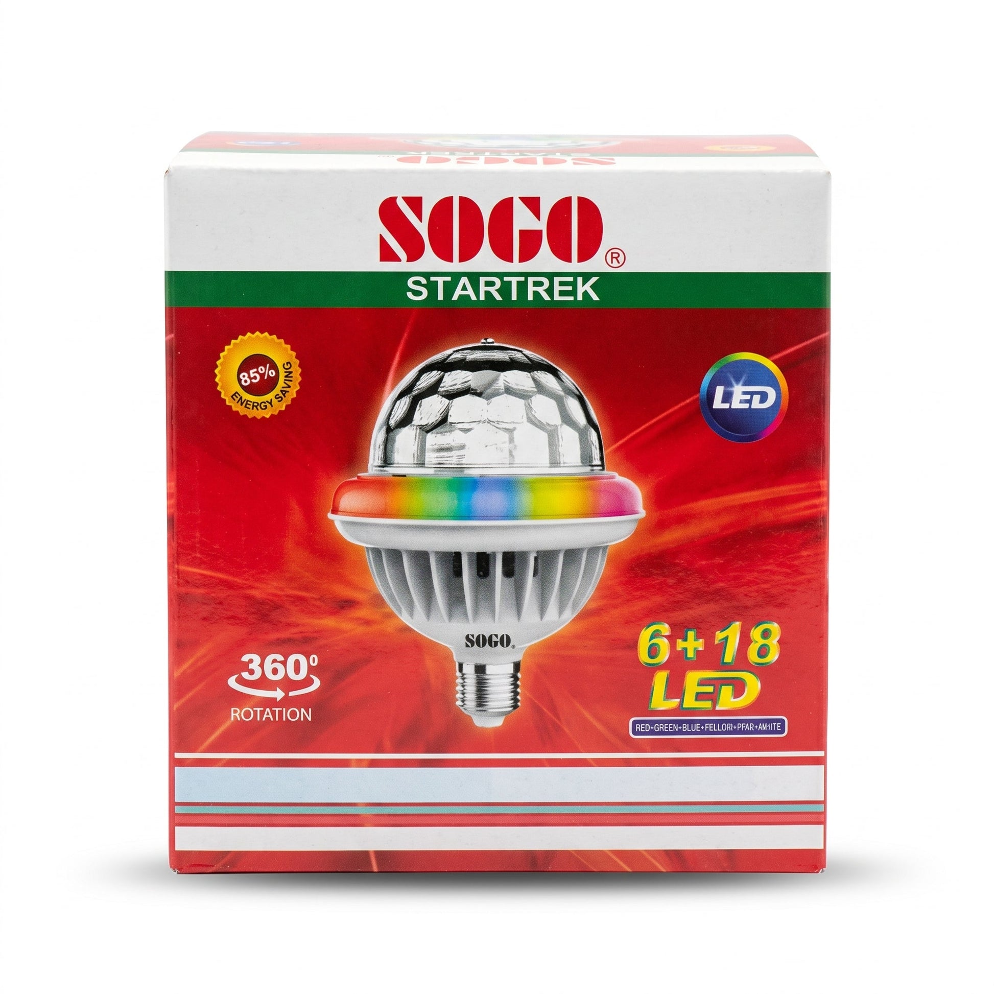 SOGO Star Trek 360° Rotating LED Disco Party Bulb | 6+18 LED - Zam Zam Store