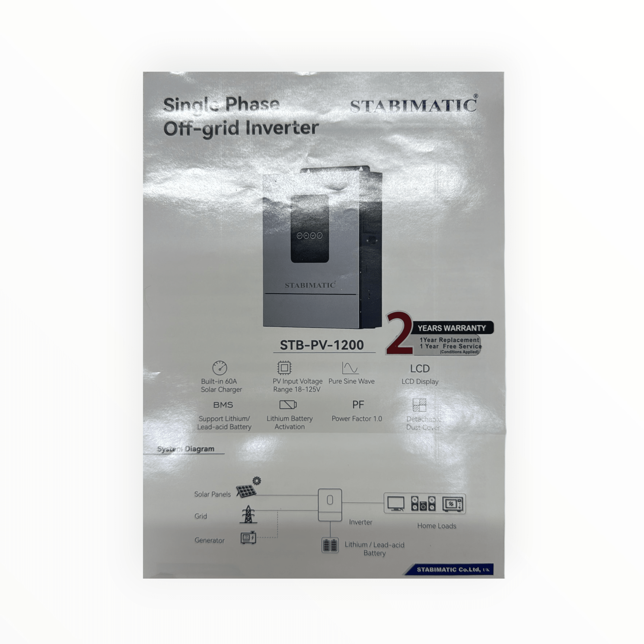 Stabimatic Solar Inverter 1.2kw PV1200 - 2 Panel Supported - Zam Zam Store