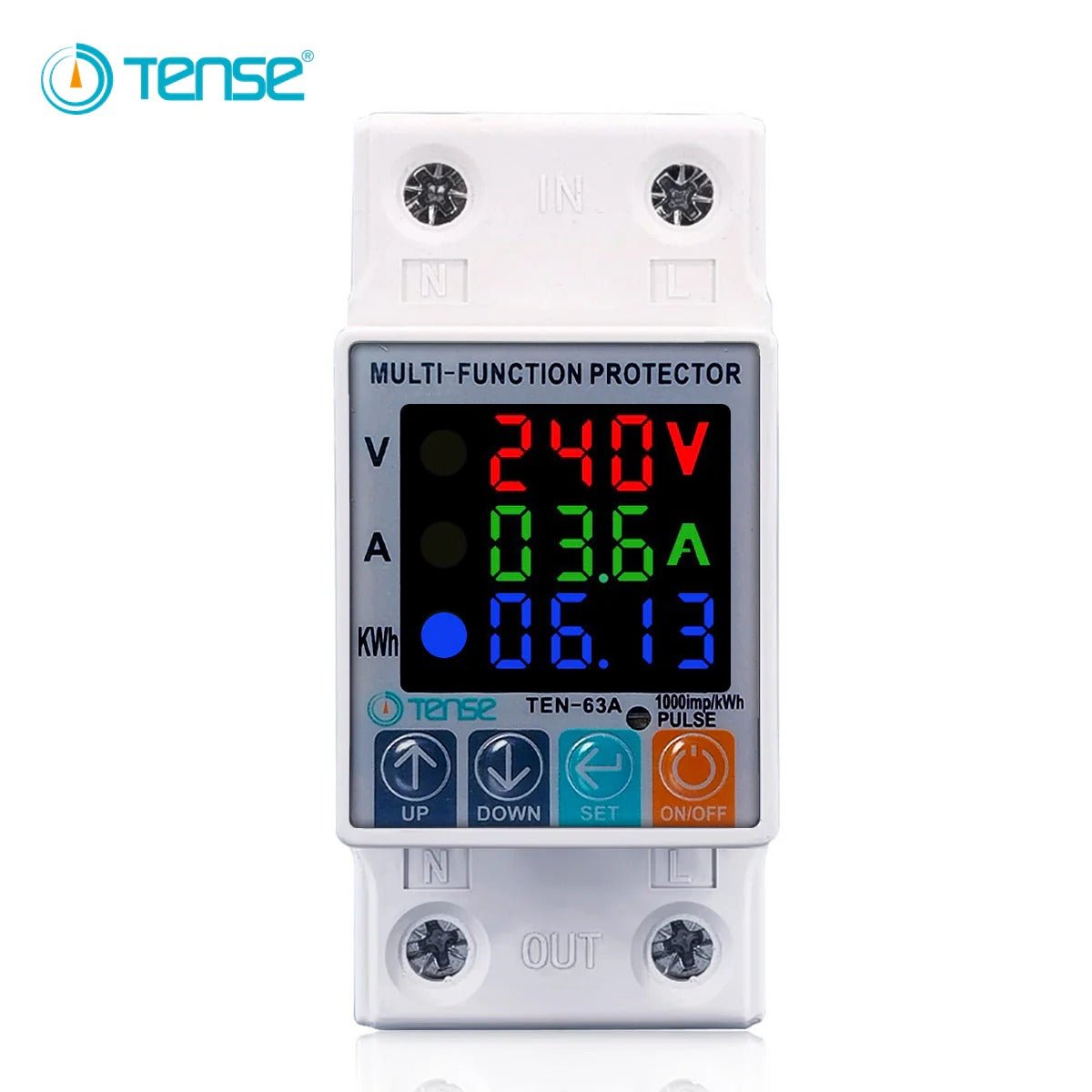 Tense TEN-63VA 5-in-1 Voltage Protector | Adjustable Over & Under Voltage with kWh Lock - Zam Zam Store