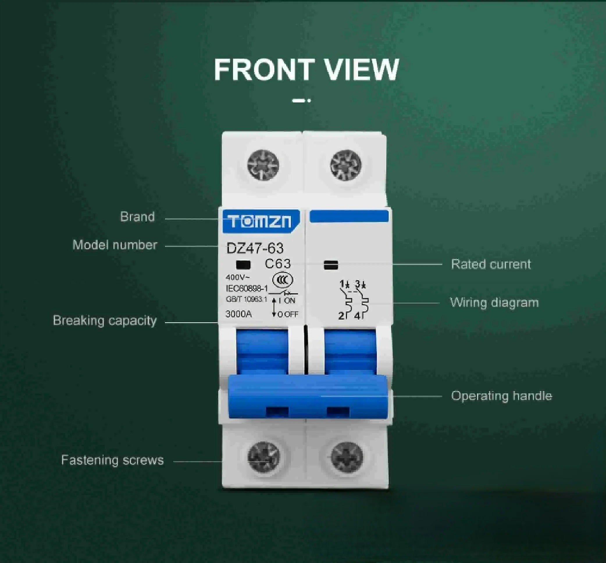 Tomzn 2P AC MCB Circuit Breaker | C Type 230/400V - Zam Zam Store