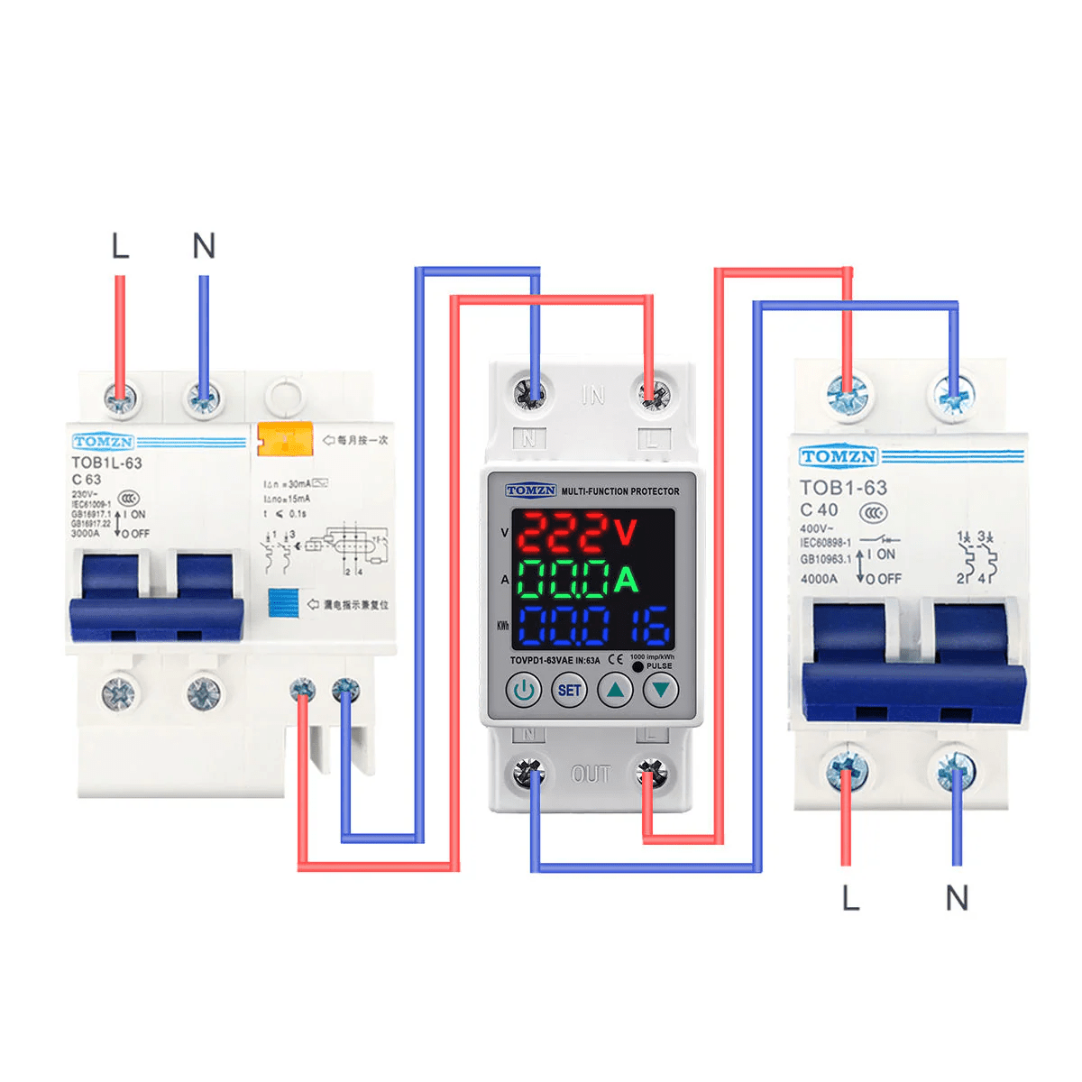 Tomzn 3rd Gen 3-in-1 Voltage Protector | Over & Under Voltage Protector with kWh Meter - Zam Zam Store
