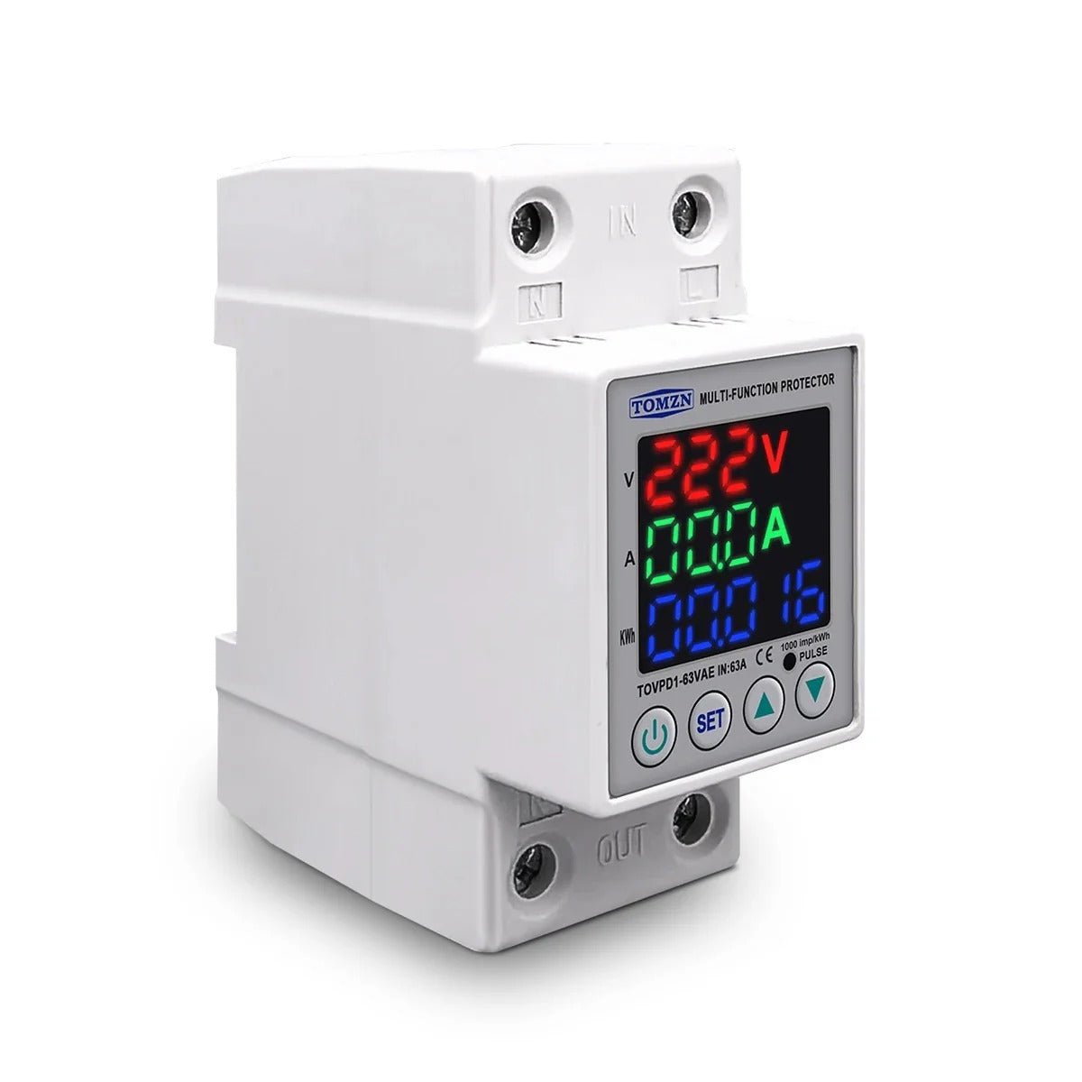 Tomzn 3rd Gen 3-in-1 Voltage Protector | Over & Under Voltage Protector with kWh Meter - Zam Zam Store