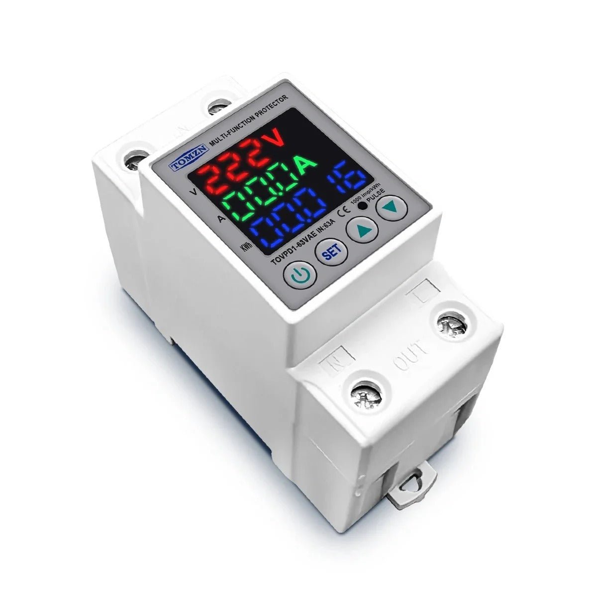 Tomzn 3rd Gen 3-in-1 Voltage Protector | Over & Under Voltage Protector with kWh Meter - Zam Zam Store