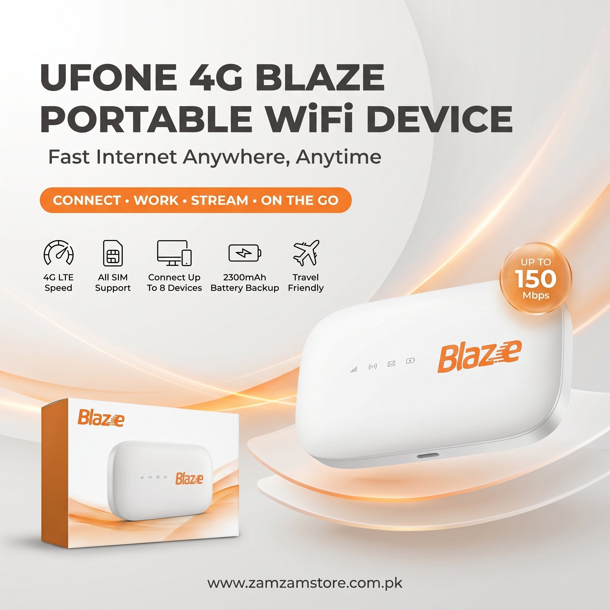 Ufone 4G Blaze Portable Rechargeable Battery WiFi Device | All SIM Support - Zam Zam Store