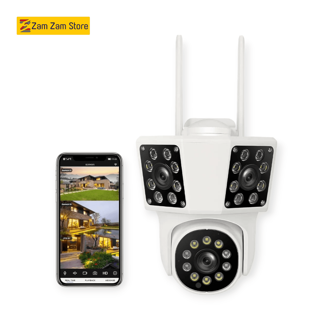 WiFi 2MP Outdoor PTZ Camera 3 Lens - Zam Zam Store