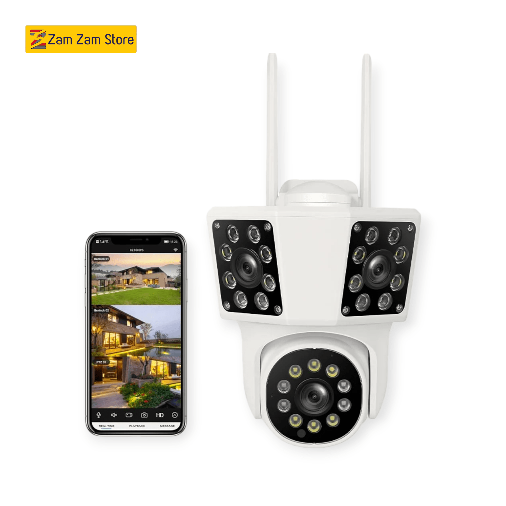 WiFi 2MP Outdoor PTZ Camera 3 Lens - Zam Zam Store